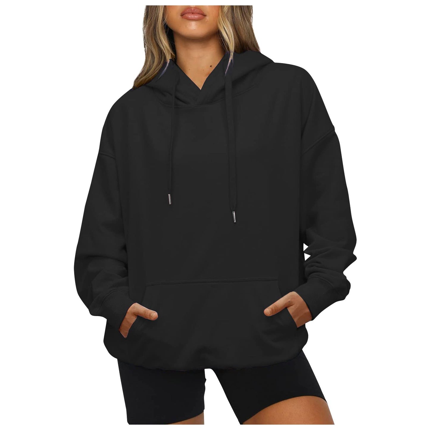 Women's Casual Hoodies Long Sleeve Lightweight Solid Pullover Tops Loose Fall Winter Sweatshirt with Pocket