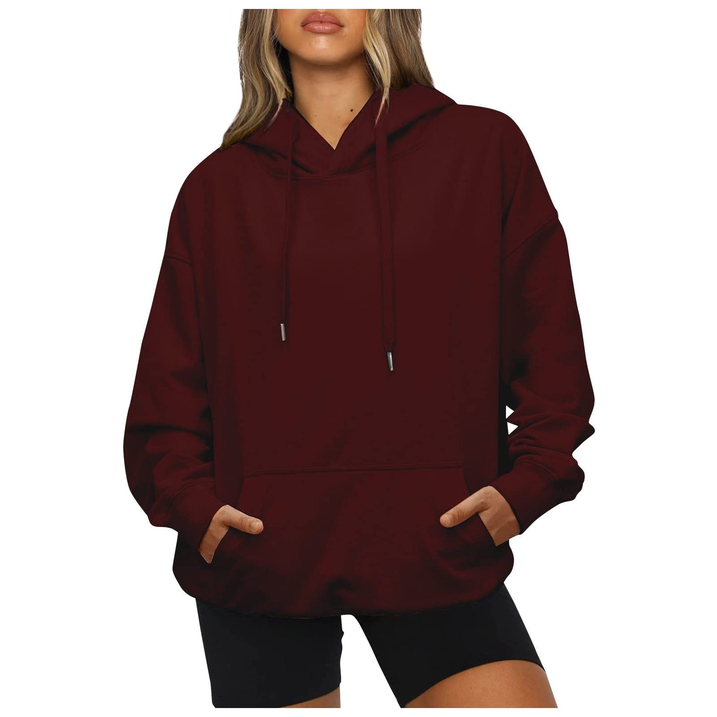 Women's Casual Hoodies Long Sleeve Lightweight Solid Pullover Tops Loose Fall Winter Sweatshirt with Pocket