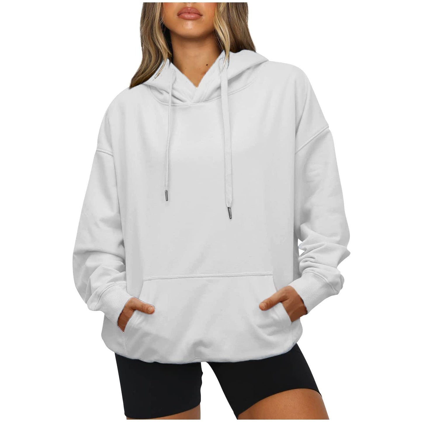 Women's Casual Hoodies Long Sleeve Lightweight Solid Pullover Tops Loose Fall Winter Sweatshirt with Pocket