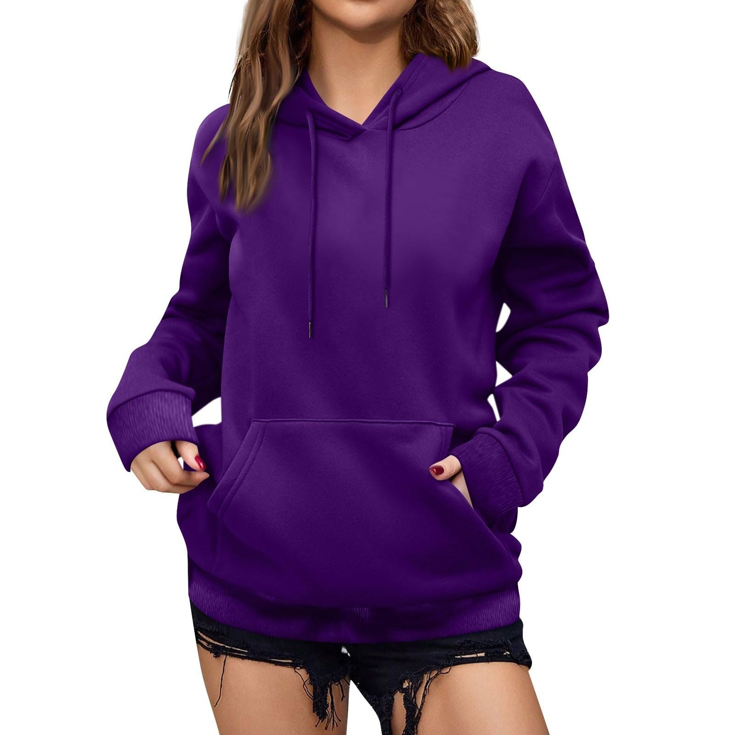Women's Casual Hoodies Long Sleeve Lightweight Solid Pullover Tops Loose Fall Winter Sweatshirt with Pocket