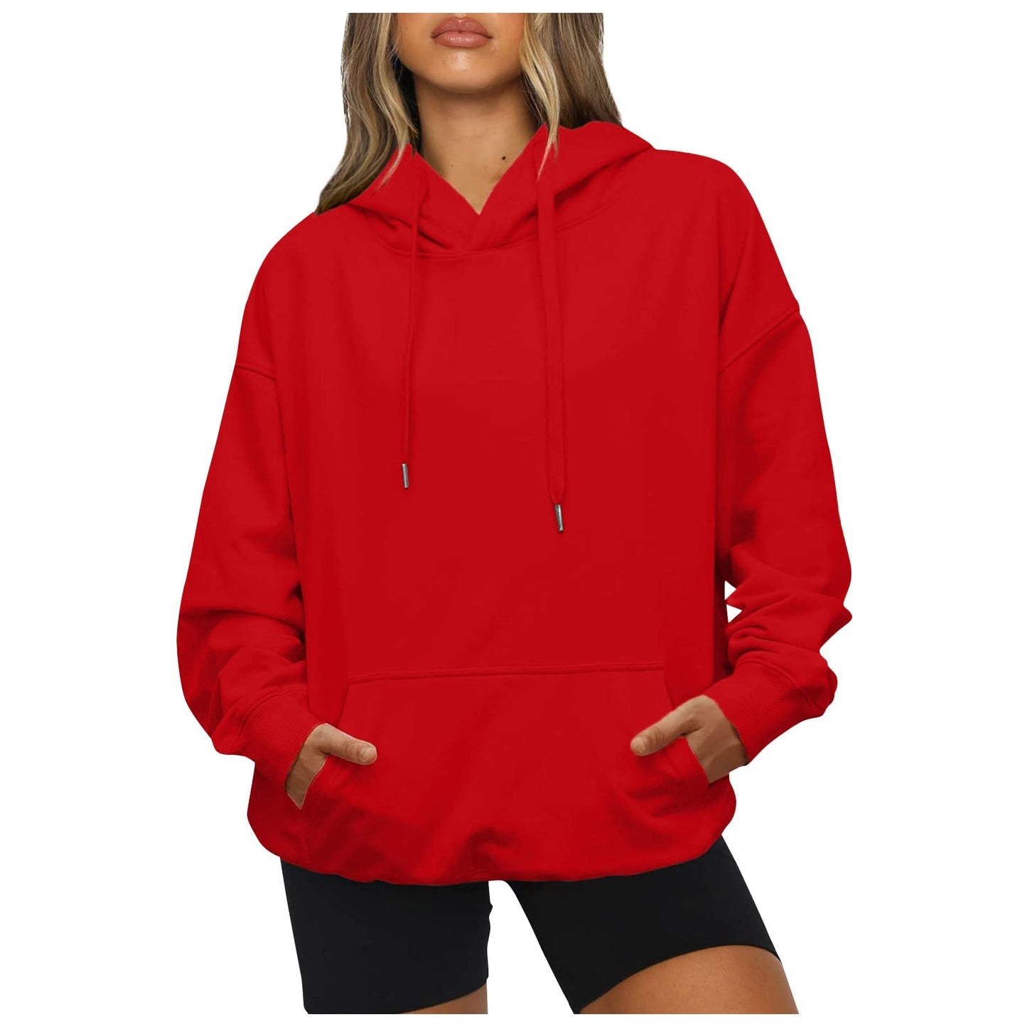 Women's Casual Hoodies Long Sleeve Lightweight Solid Pullover Tops Loose Fall Winter Sweatshirt with Pocket