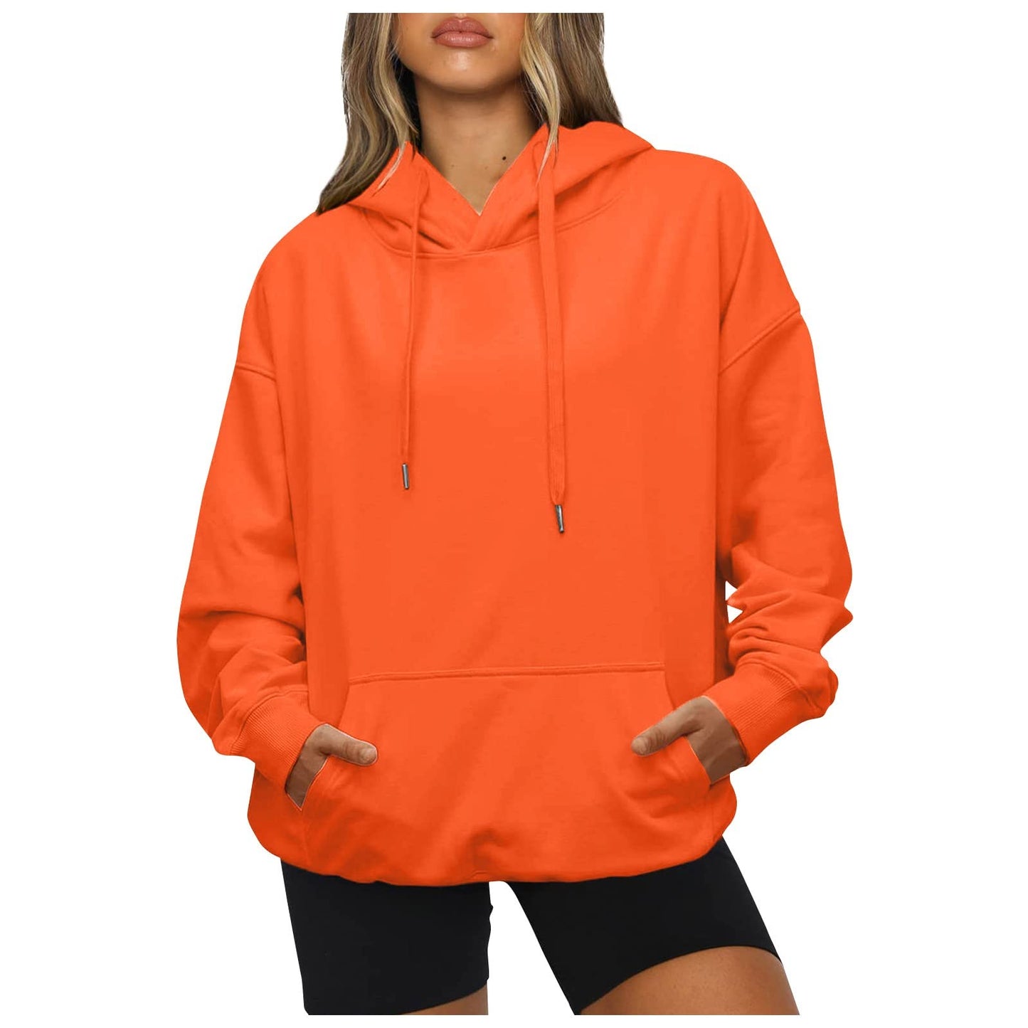 Women's Casual Hoodies Long Sleeve Lightweight Solid Pullover Tops Loose Fall Winter Sweatshirt with Pocket