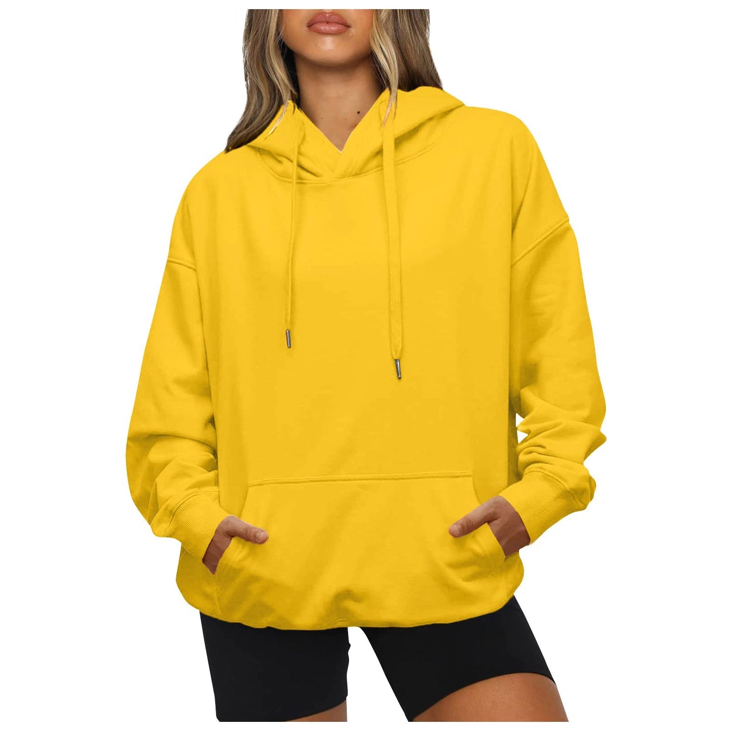 Women's Casual Hoodies Long Sleeve Lightweight Solid Pullover Tops Loose Fall Winter Sweatshirt with Pocket