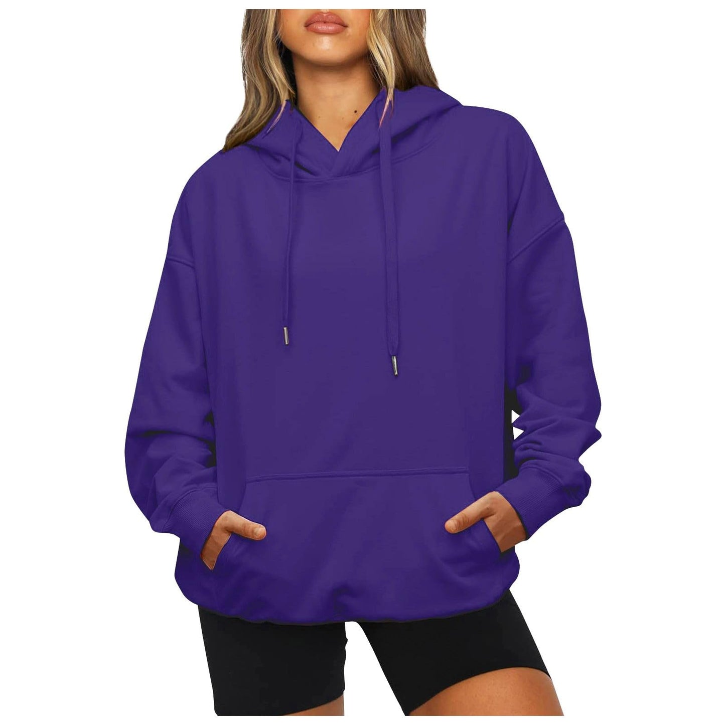 Women's Casual Hoodies Long Sleeve Lightweight Solid Pullover Tops Loose Fall Winter Sweatshirt with Pocket