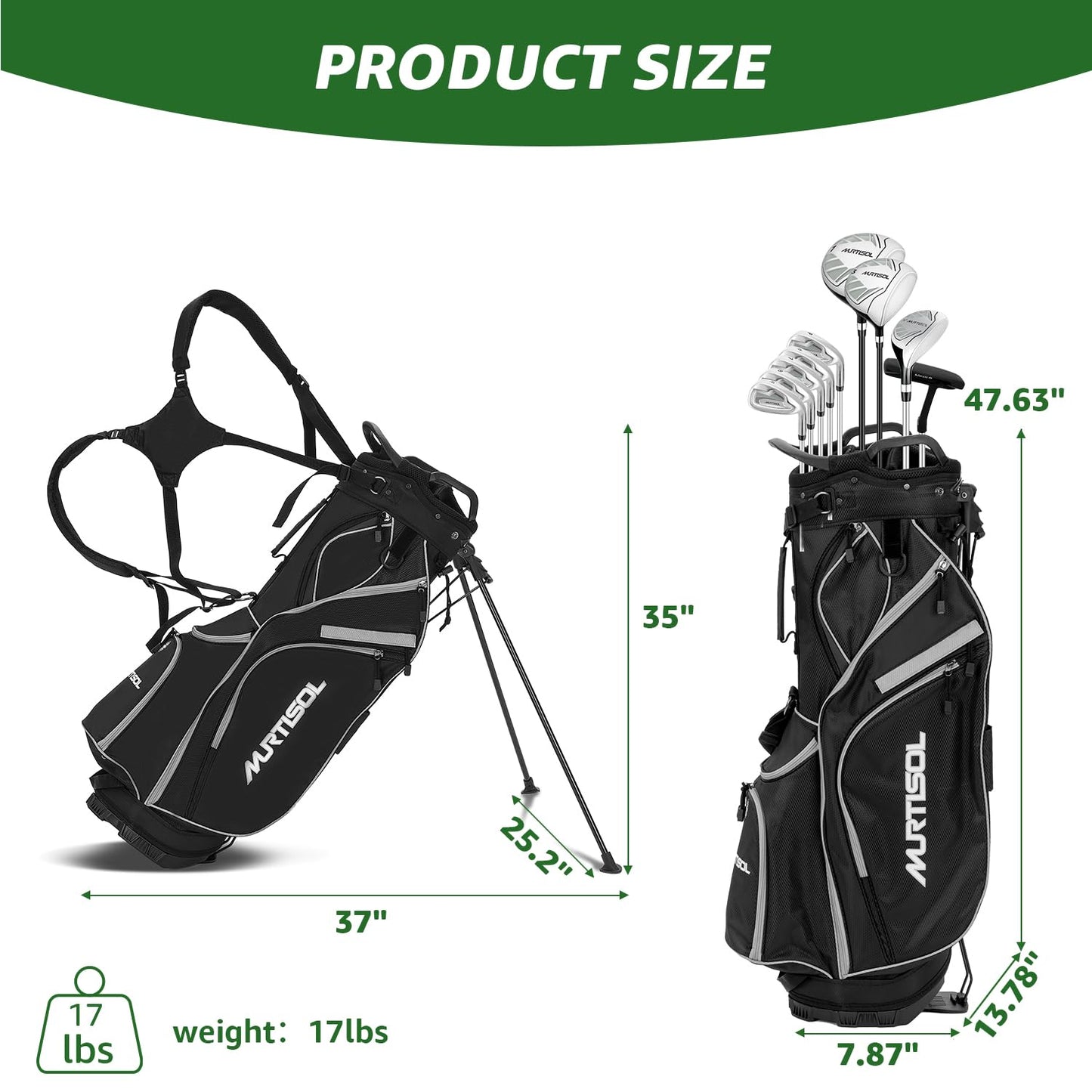 10 Pieces Complete Mens Golf Clubs Set Right Hand for Men Includes Stand Bag with Rain Hood, 1#Driver 3#Wood #5 Hybrid,with 3 Head Covers, 6# 7# 8# 9# PW# Irons and Putter