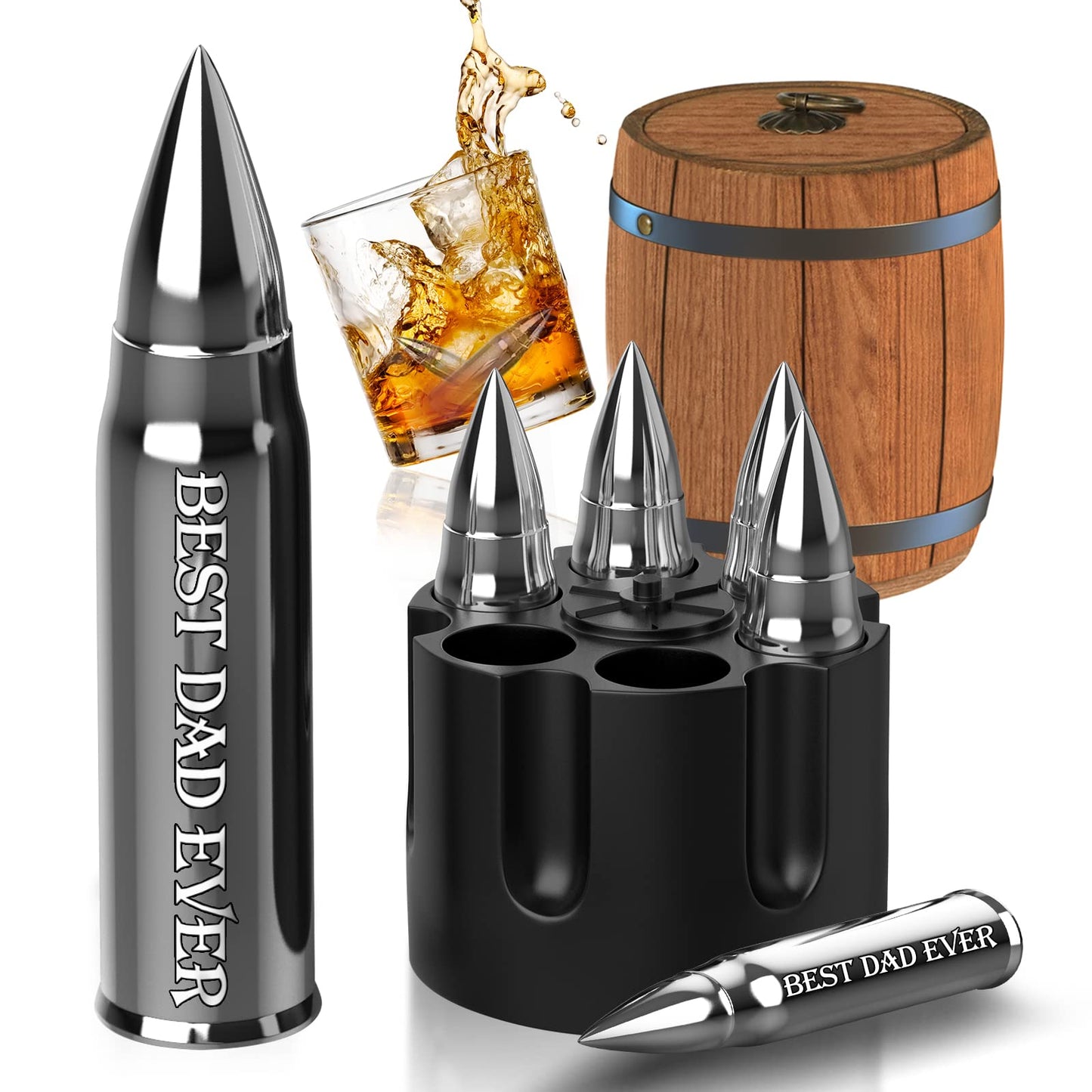 PONPUR Golf Gifts for Men Golfer, 4X Whiskey Golf Balls with 1 Tongs, Birthday, Anniversary, for Dad Him Husband, Reusable Stainless Steel Golf Ice Balls Whiskey Gift for Golf Lover