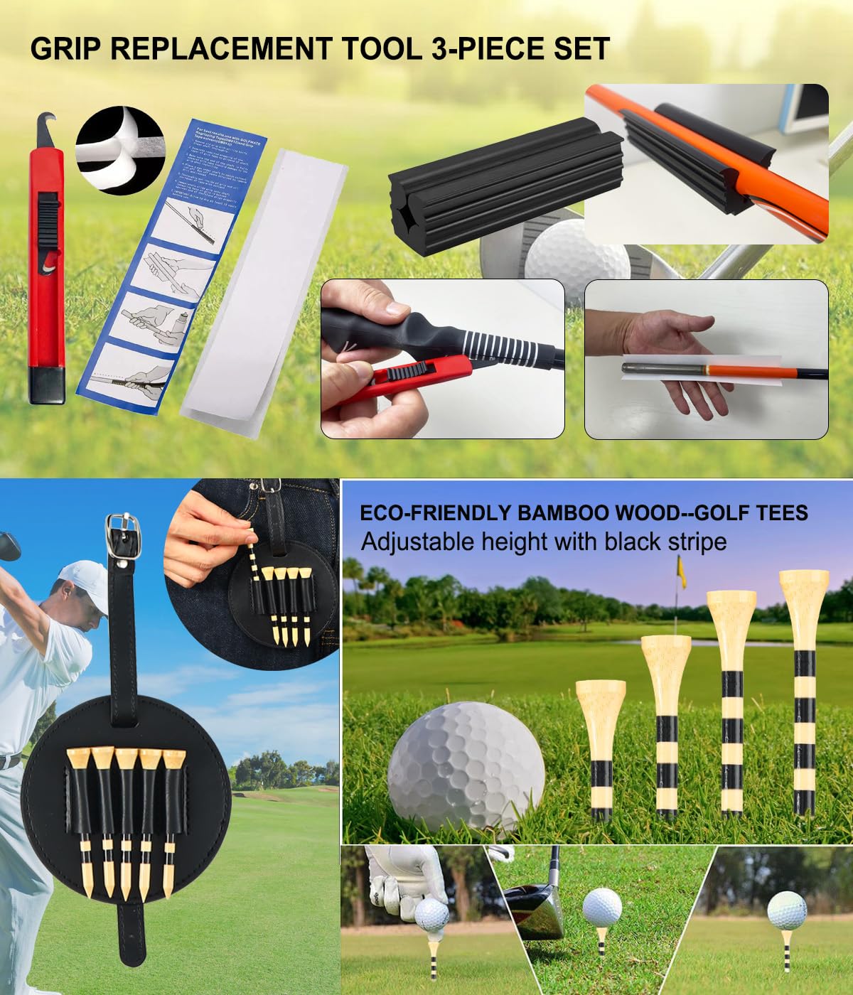 Golf Accessories Kit, Golf Gifts for Men & Women, Golf Essentials Tools, Golf Stuff Gear, Golf Tees, Golf Club Regripping Kit, Divot Repair Tool,Golf Club Brush