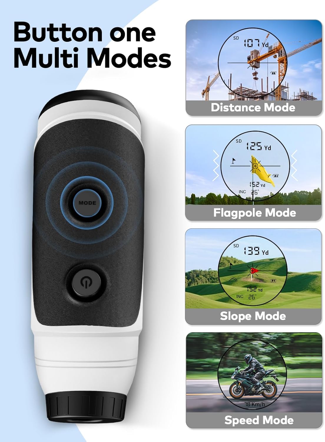 MOESAPU Range Finder Golf with Slope, 1200 Yards Laser Rangefinder with Tripod Mount Hole, 7X Magnification Flag Lock for Hunting, Distance Laser Measurment Rangefinder Accessories, White