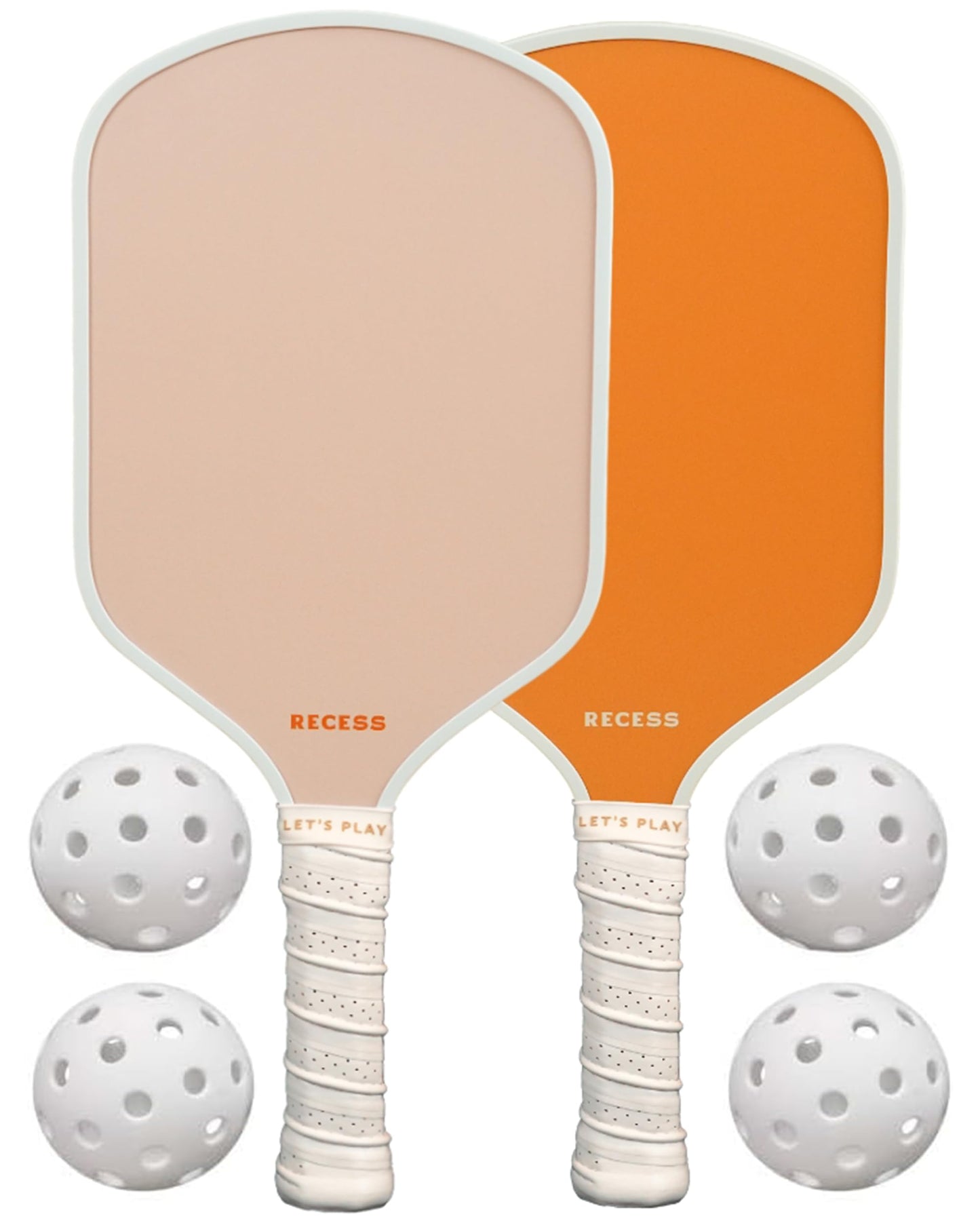 Recess Pickleball Starter Set of Premium Pickleball Paddles and Four (4) Pickle Balls - Lightweight, Honeycomb Core & Comfort Grip Handles - Perfect for Beginners