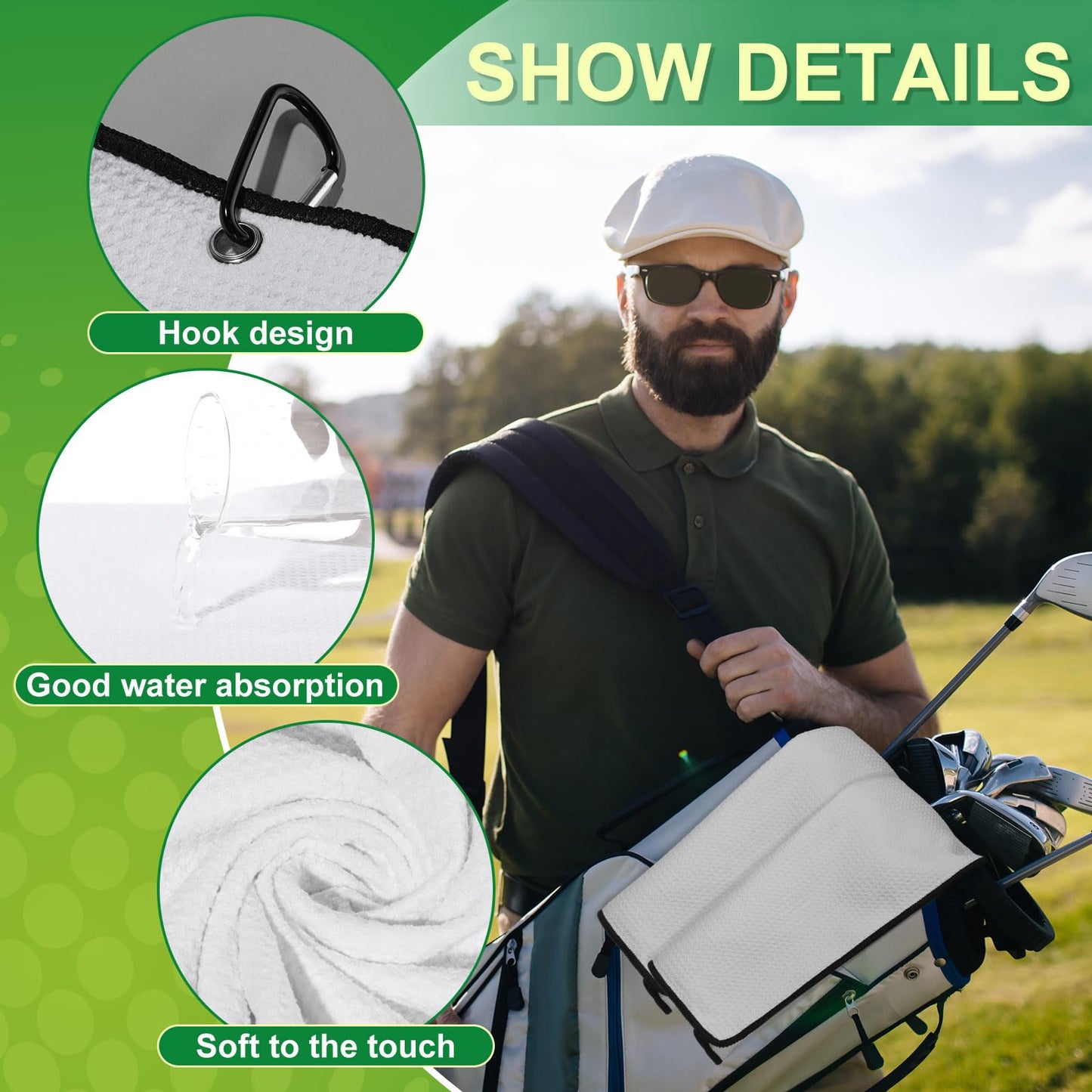 Batiyeer Golf Towels Bulk for Bags 16'' x 24'' Microfiber Waffle Pattern Golf Towels Trifold with Clip for Hiking,Tournament, Yoga