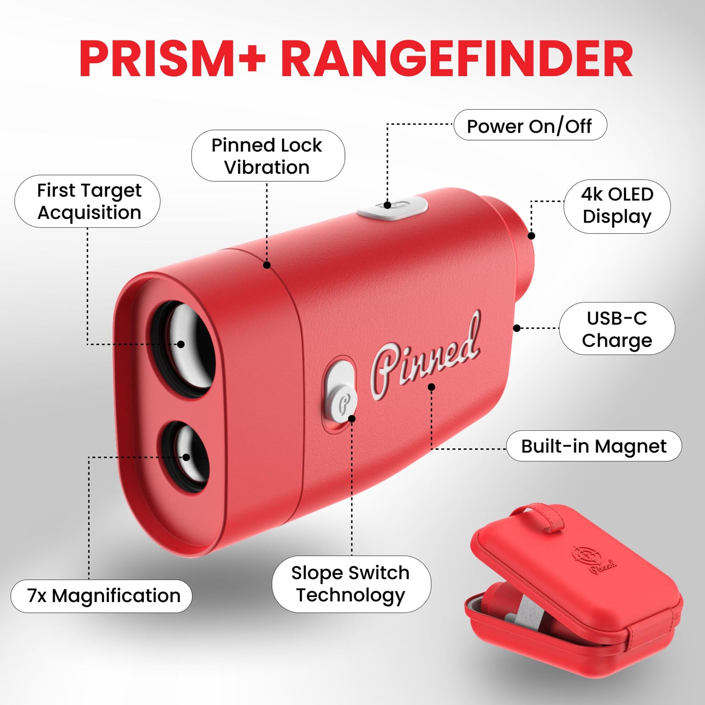 Pinned Prism Slope Golf Rangefinder - Golf Distance Rangefinder with Slope - USB Rechargeable, Pinned Locked Vibration Laser Range Finder - Range Finder Accessories & Gift for Men and Women