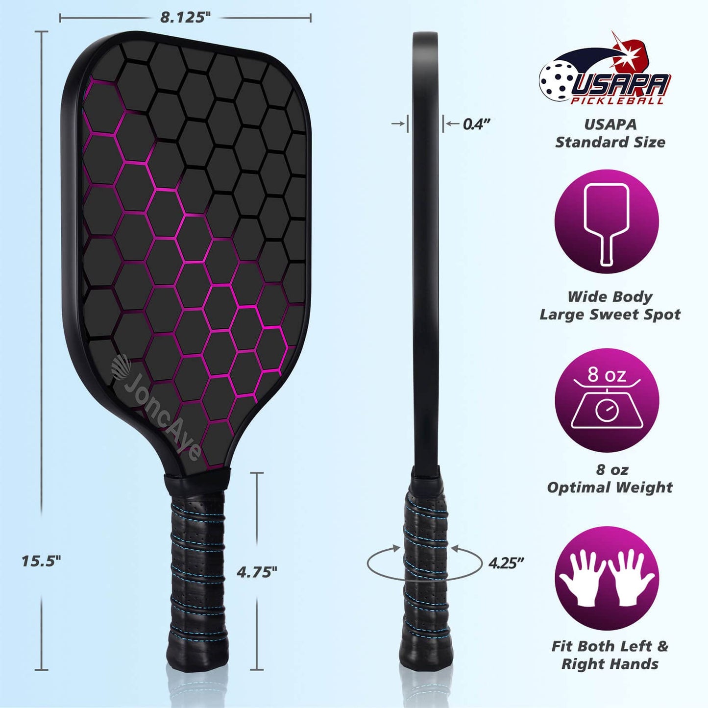Pickleball-Paddles-Set of 4 or 2 Rackets by JoncAye, USAPA Approved Pickle-Ball Equipment with Balls, Bag, Accessories, Fiberglass Graphite Pickleball Racquet Set for Men, Women, Kids, Adults