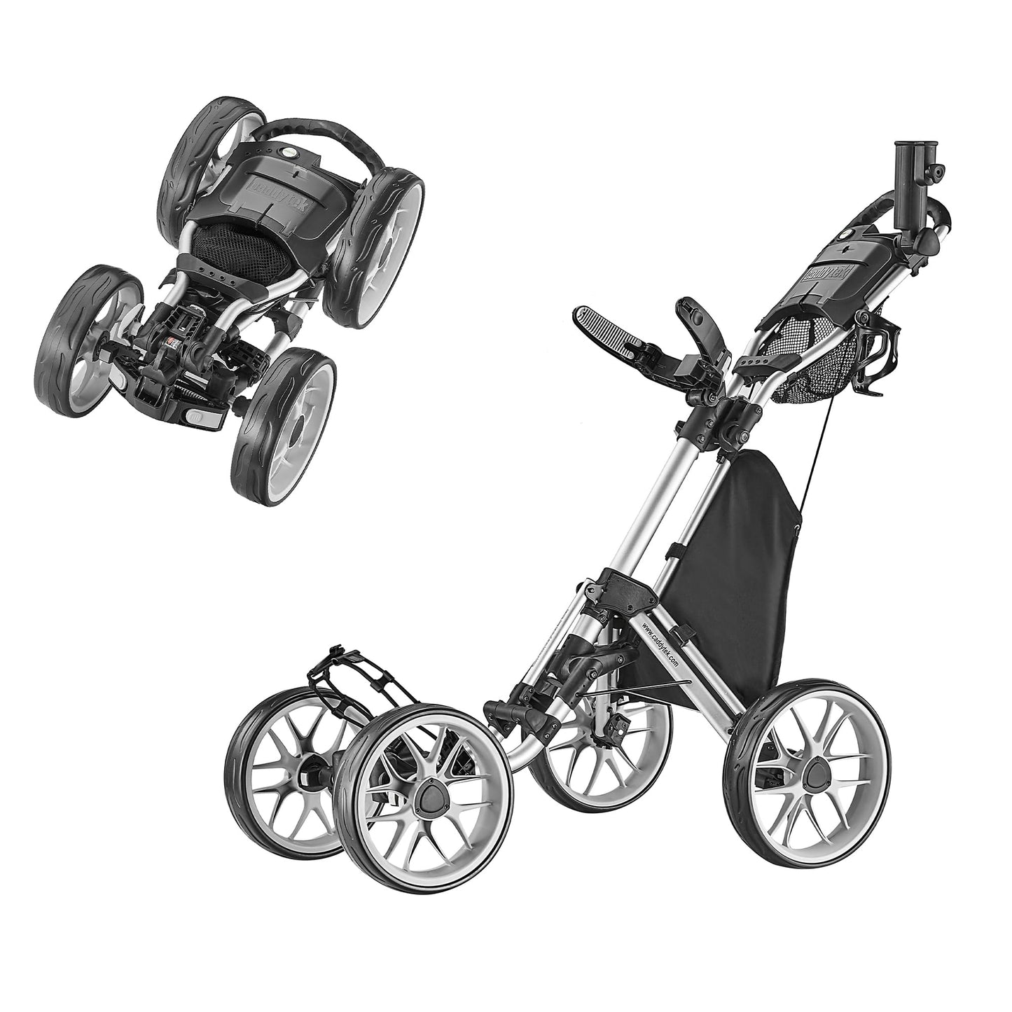 CaddyTek 4 Wheel Golf Push Cart - Caddycruiser One Version 8 1-Click Folding Trolley - Lightweight, Compact Pull Caddy Cart, Easy to Open