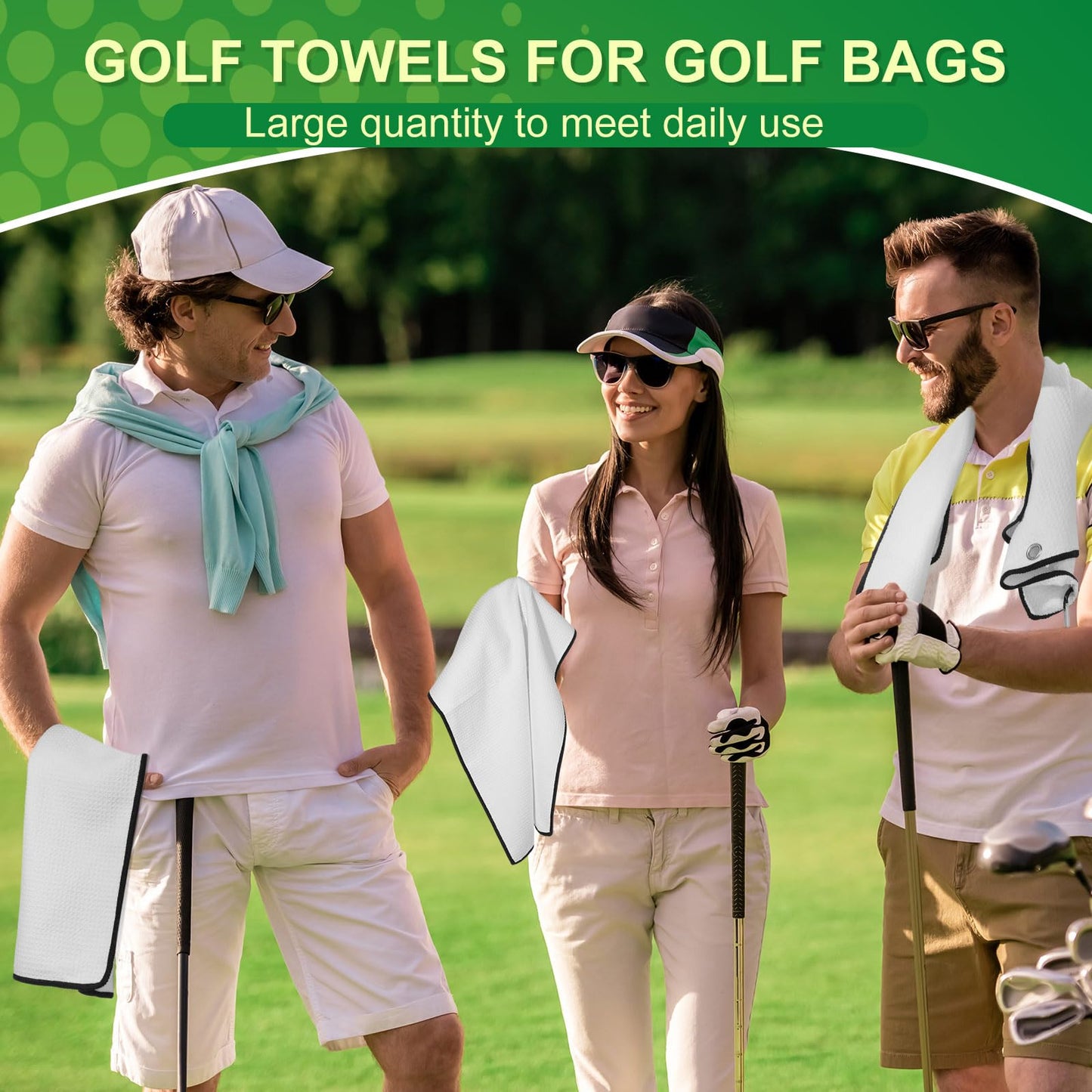 Batiyeer Golf Towels Bulk for Bags 16'' x 24'' Microfiber Waffle Pattern Golf Towels Trifold with Clip for Hiking,Tournament, Yoga