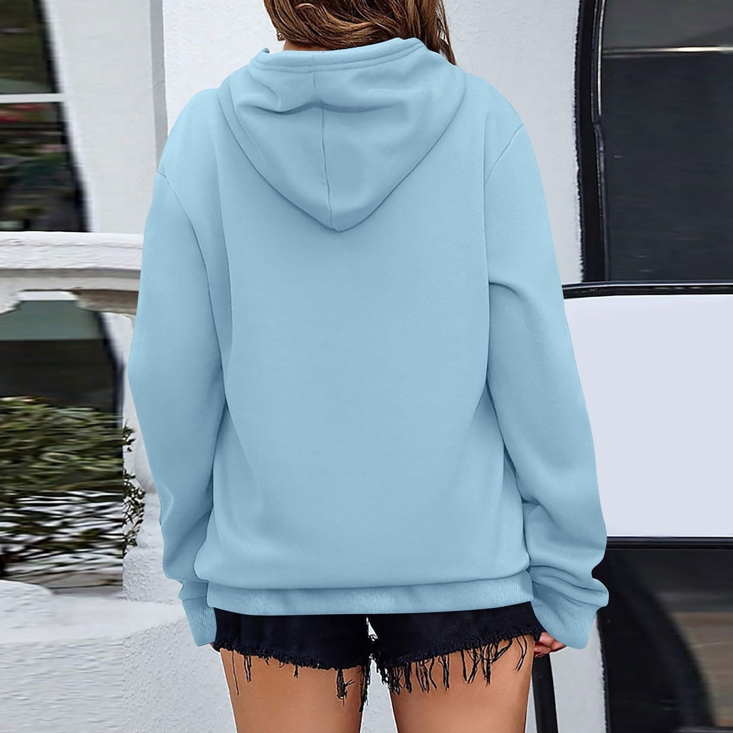 Women's Casual Hoodies Long Sleeve Lightweight Solid Pullover Tops Loose Fall Winter Sweatshirt with Pocket