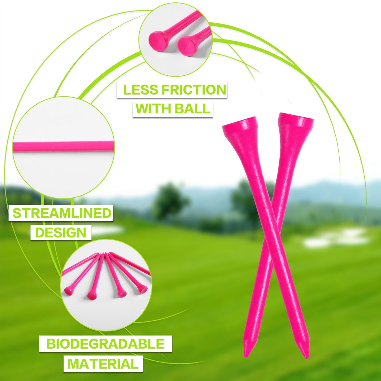 FINGER TEN Bamboo Golf Tees Wood 1 1/2 2 3/4 3 1/4 Inch Wooden Short Long Tee Color Bulk 250/500/1000/2000 Count for Men Women Kids in Red Pink USA Flag