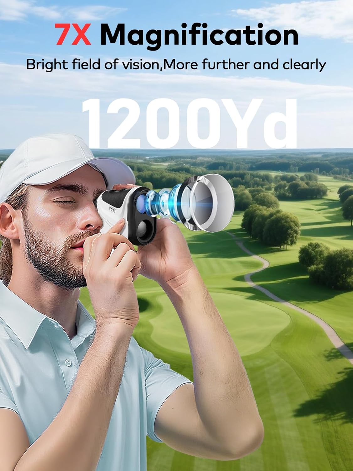 MOESAPU Range Finder Golf with Slope, 1200 Yards Laser Rangefinder with Tripod Mount Hole, 7X Magnification Flag Lock for Hunting, Distance Laser Measurment Rangefinder Accessories, White