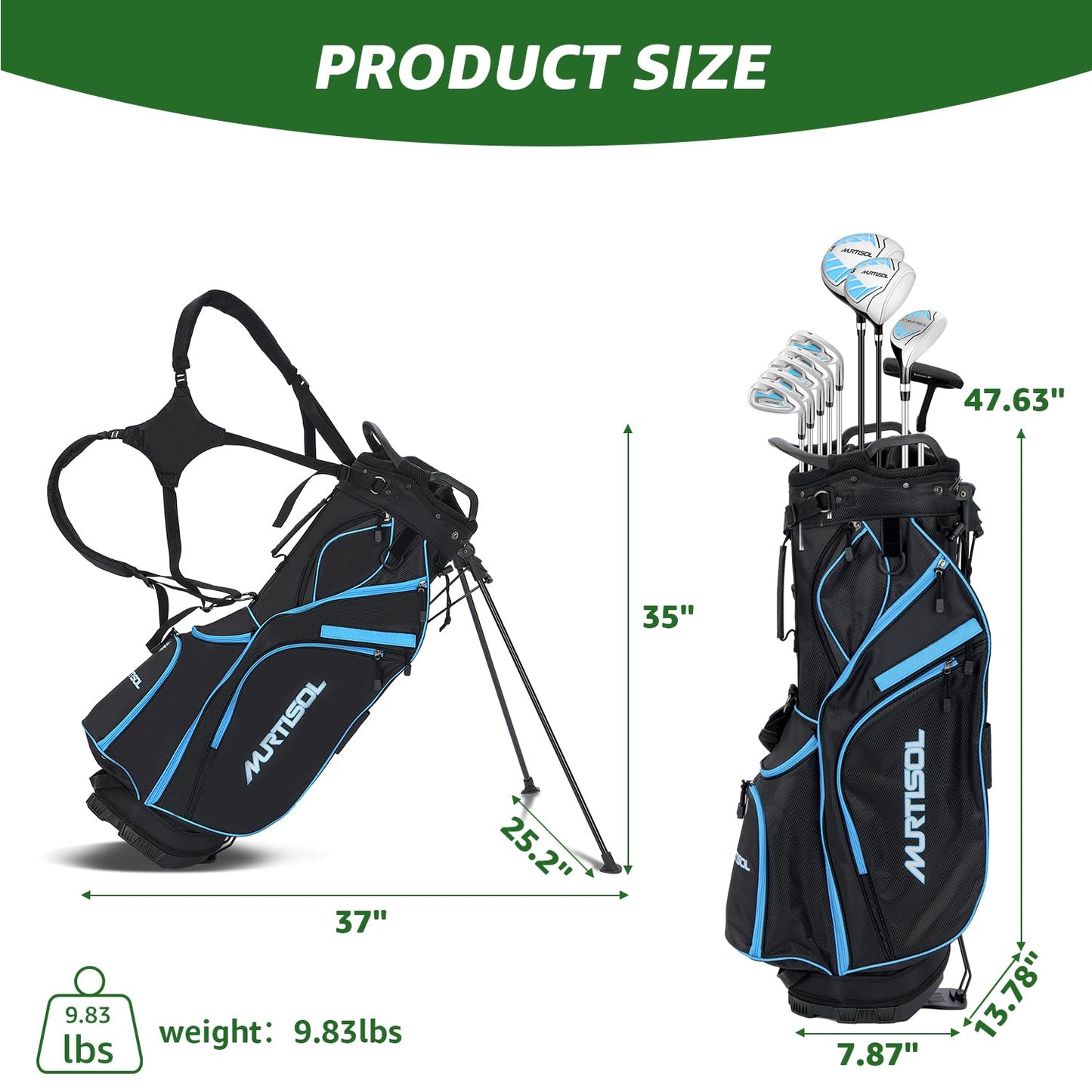 10 Pieces Complete Mens Golf Clubs Set Right Hand for Men Includes Stand Bag with Rain Hood, 1#Driver 3#Wood #5 Hybrid,with 3 Head Covers, 6# 7# 8# 9# PW# Irons and Putter