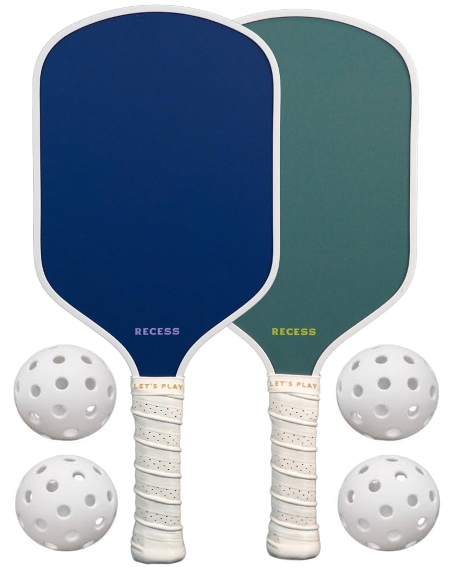 Recess Pickleball Starter Set of Premium Pickleball Paddles and Four (4) Pickle Balls - Lightweight, Honeycomb Core & Comfort Grip Handles - Perfect for Beginners