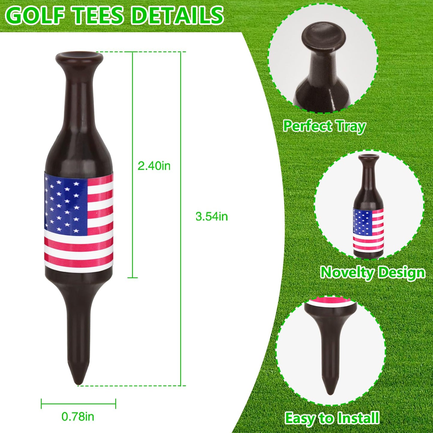 Golf Tees 12 Per Set, Golf Accessories, Beer Bottle Golf Tee Gifts for Men Women, Father, Golfers, 3.54" Tall, Plastic