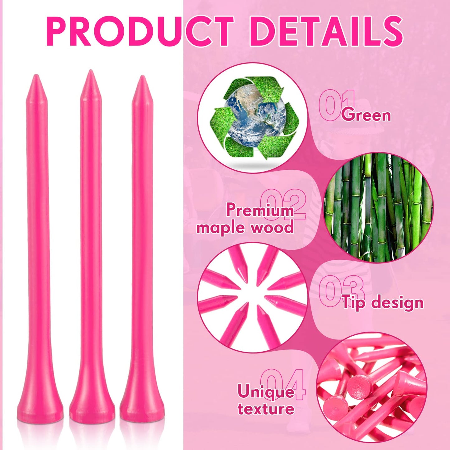 Jenaai 200 Pcs Golf Tees Bamboo Golf Tees Professional Golf Tees Bulk for Women Golf Club Accessories