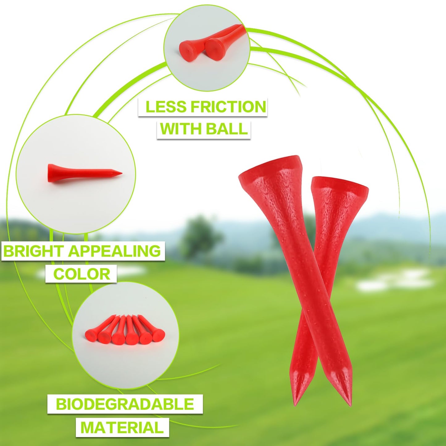FINGER TEN Bamboo Golf Tees Wood 1 1/2 2 3/4 3 1/4 Inch Wooden Short Long Tee Color Bulk 250/500/1000/2000 Count for Men Women Kids in Red Pink USA Flag