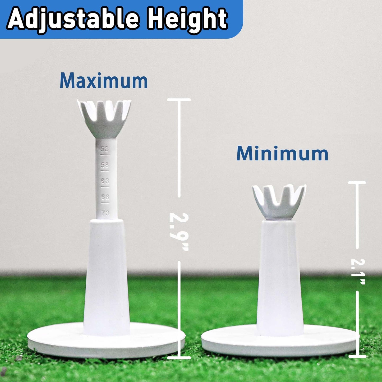 Adjustable Golf Tee, Golf Mat Tees for Driving Range & Simulator, Rubber & Plastic Golf Tees - Essential Golf Accessories for Men, Unbreakable Golf Tees - No Need to Repeatedly Pick up (3 Pack White)
