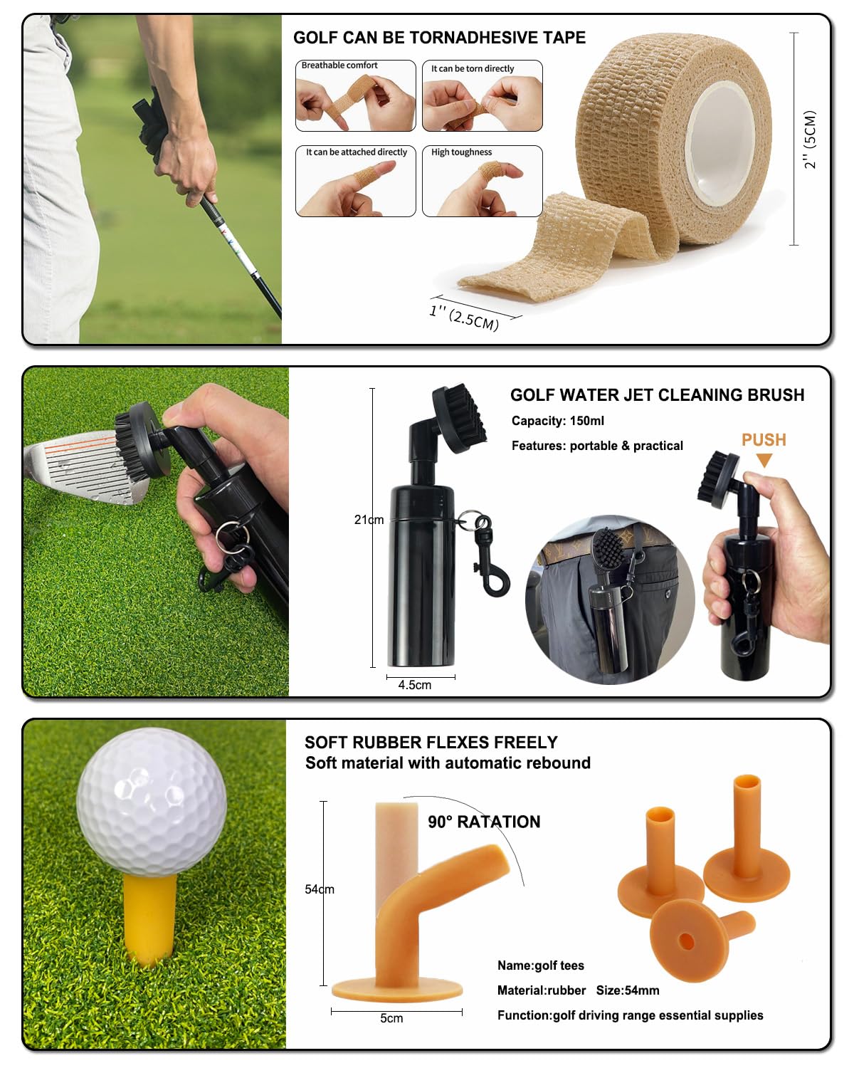Golf Accessories Kit, Golf Gifts for Men & Women, Golf Essentials Tools, Golf Stuff Gear, Golf Tees, Golf Club Regripping Kit, Divot Repair Tool,Golf Club Brush