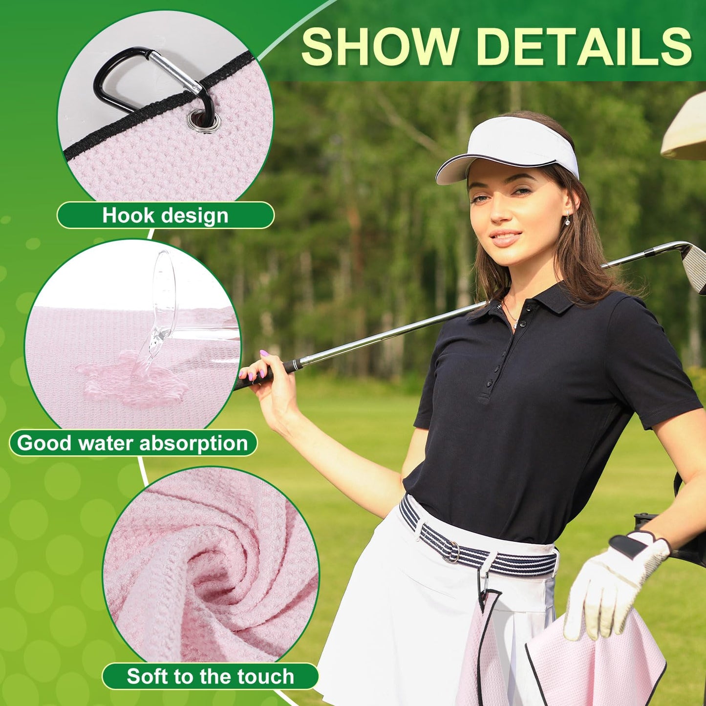 Batiyeer Golf Towels Bulk for Bags 16'' x 24'' Microfiber Waffle Pattern Golf Towels Trifold with Clip for Hiking,Tournament, Yoga