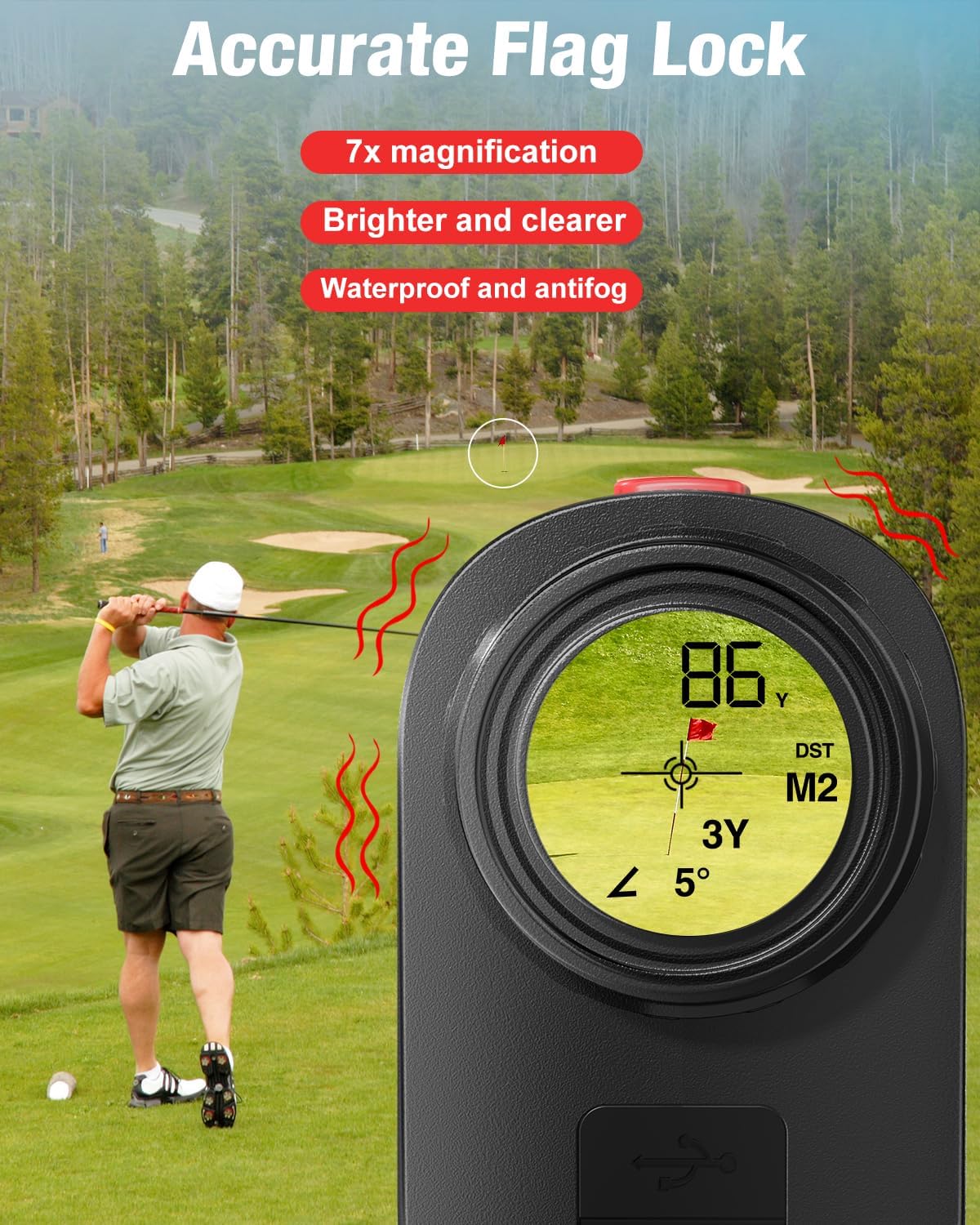 Range Finder Golf Rangefinder with Slope - 1200 Yards Laser Range Finder with Flag Lock, Vibration, 7X Magnification, Rechargeable with Magnetic Mount – Ideal Golf Accessories for Golfers & Hunting