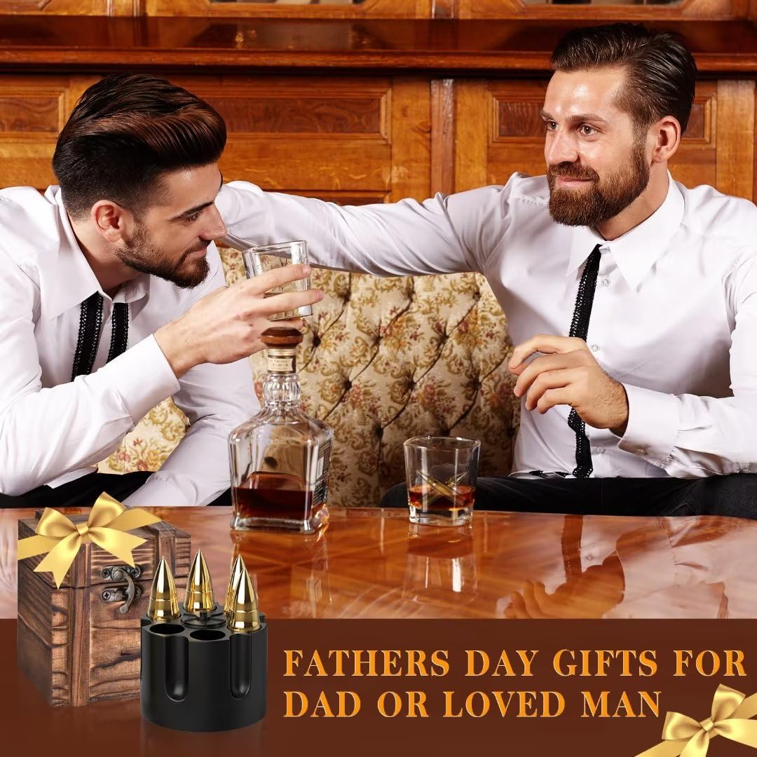 PONPUR Golf Gifts for Men Golfer, 4X Whiskey Golf Balls with 1 Tongs, Birthday, Anniversary, for Dad Him Husband, Reusable Stainless Steel Golf Ice Balls Whiskey Gift for Golf Lover