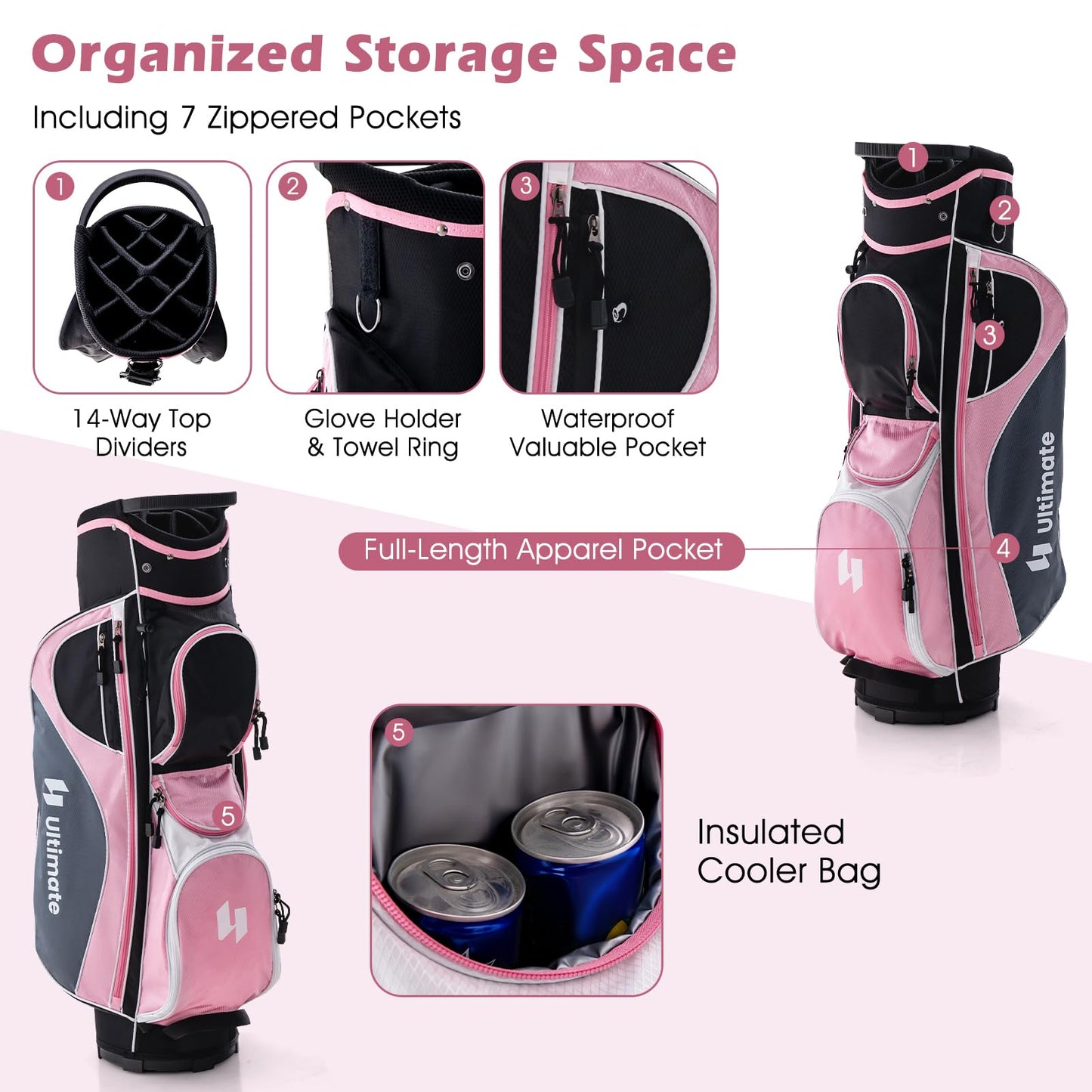 Tangkula 12 Pieces Women’s Complete Golf Club Set Right Hand, Golf Club Package Set with 460CC #1 Driver & #3 Fairway & #5 Hybrid & #5/#6/#7/#8/#9/#P/#S Irons, Putter, Portable Golf Cart Bag