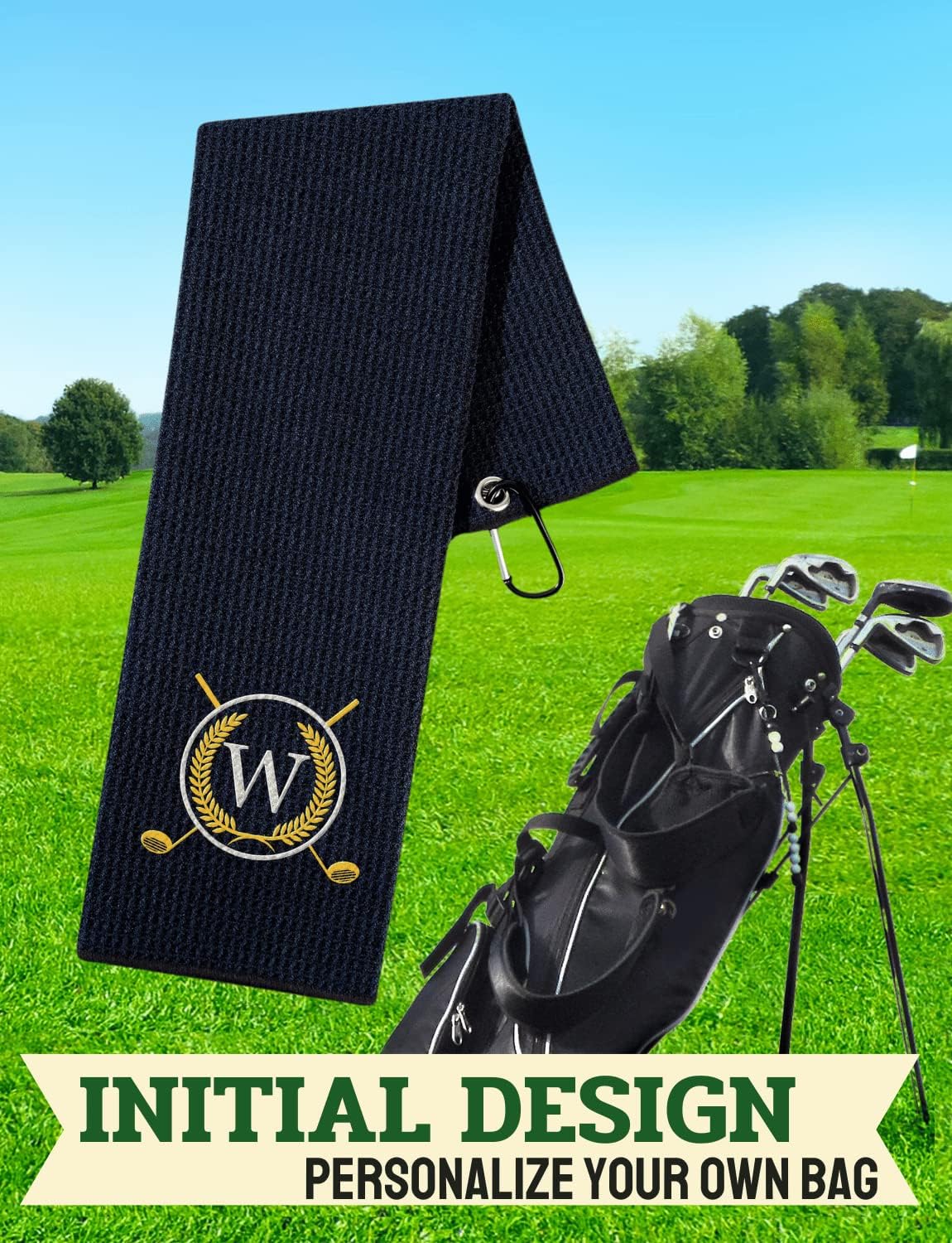 Golf Towels Gift, Monogrammed Golf Towels for Golf Bags for Men and Women on National Golf Day, Retirement, Birthday, and Christmas, 16”x 24” Microfiber Golf Towel - Initial A