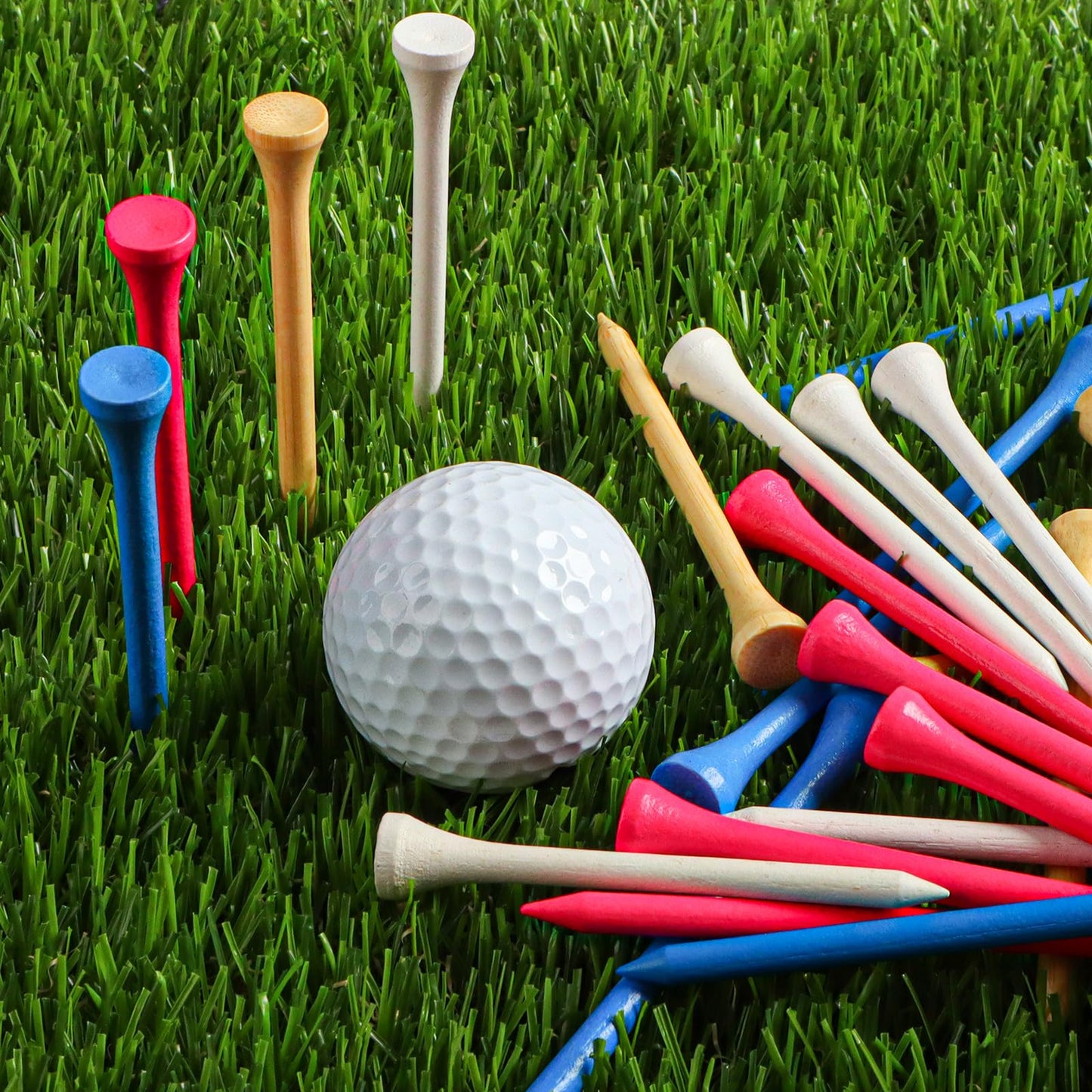 FINGER TEN Bamboo Golf Tees Wood 1 1/2 2 3/4 3 1/4 Inch Wooden Short Long Tee Color Bulk 250/500/1000/2000 Count for Men Women Kids in Red Pink USA Flag