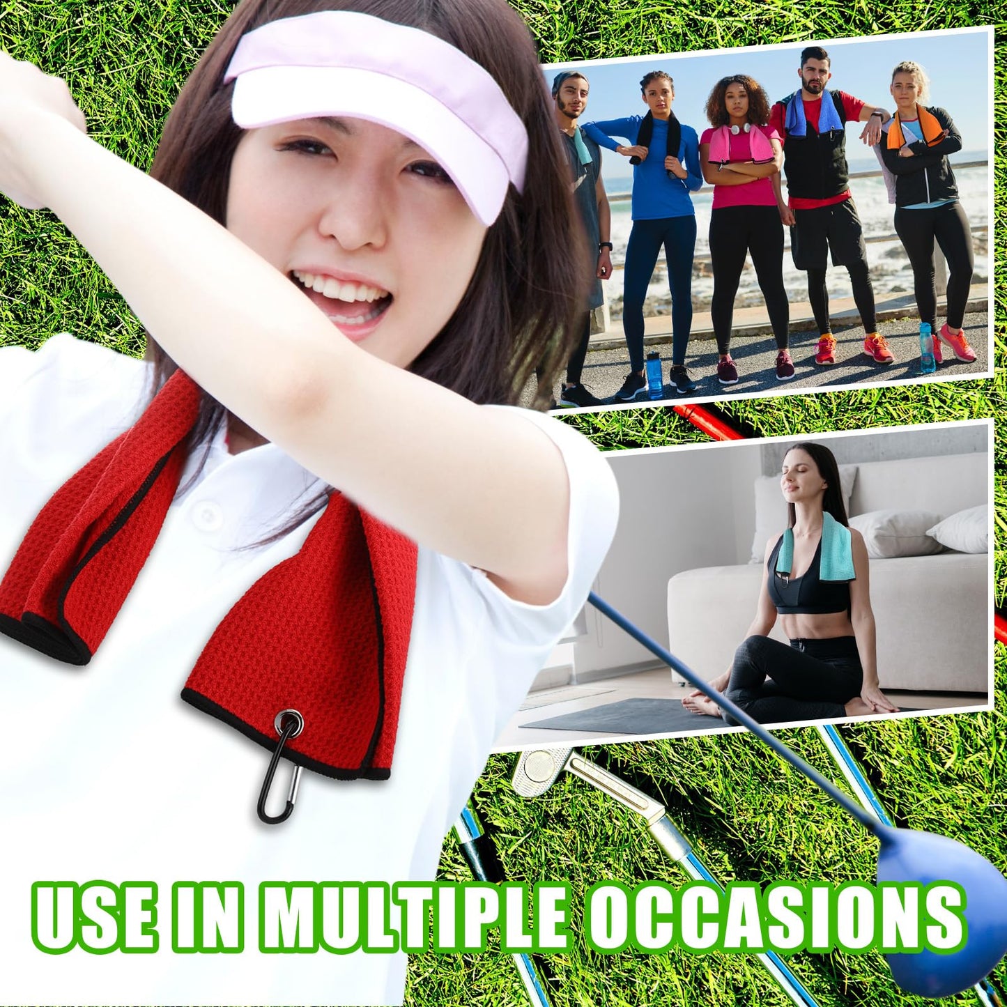 Batiyeer Golf Towels Bulk for Bags 16'' x 24'' Microfiber Waffle Pattern Golf Towels Trifold with Clip for Hiking,Tournament, Yoga
