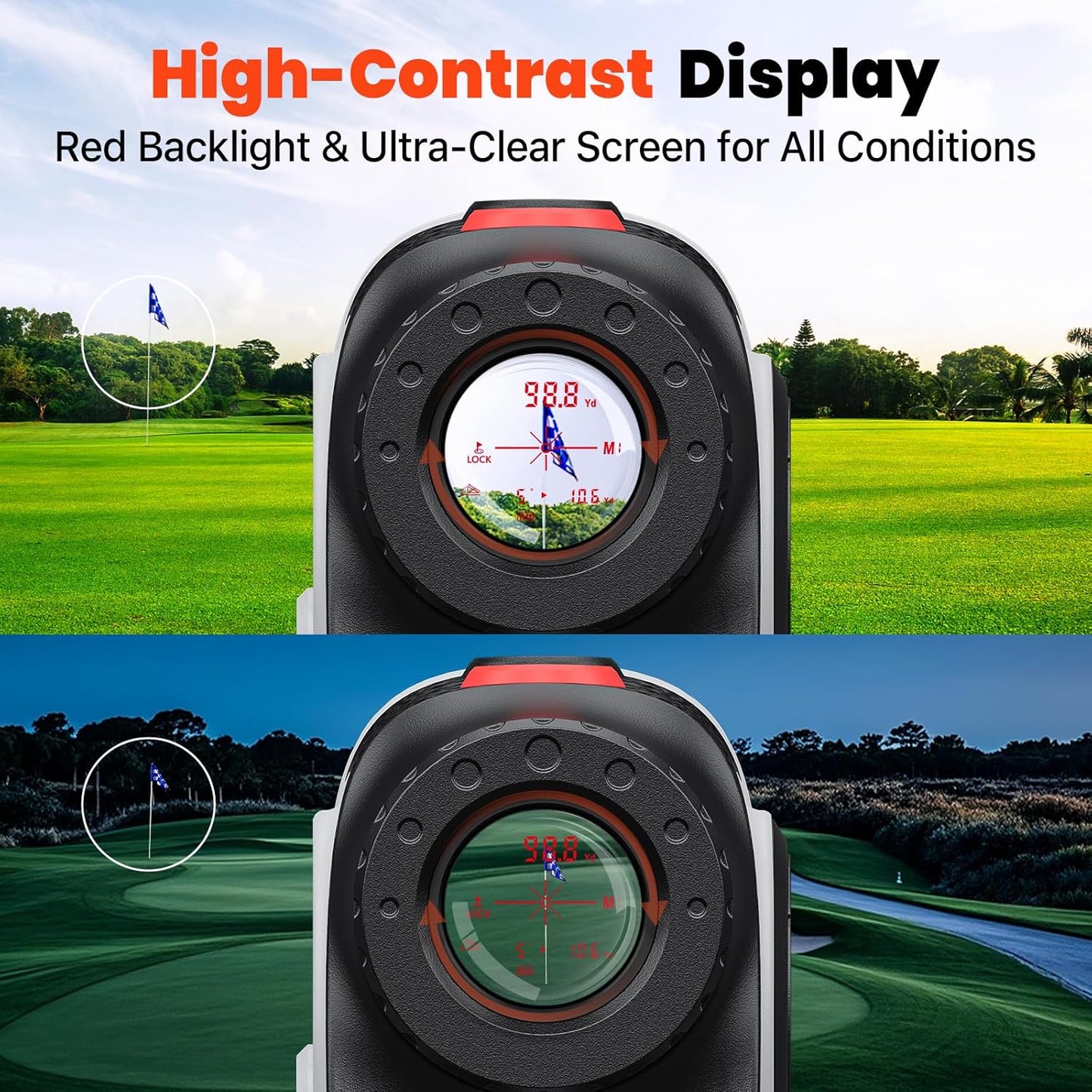 Golf Laser Rangefinder with Slope, 1500Y Range Finder, 0.3s Flagpole Locking Vibration, 7X Magnification, Magnet Stripe, 85% Transmission Lens for Golfing/Hunting, Golf Accessories for Men