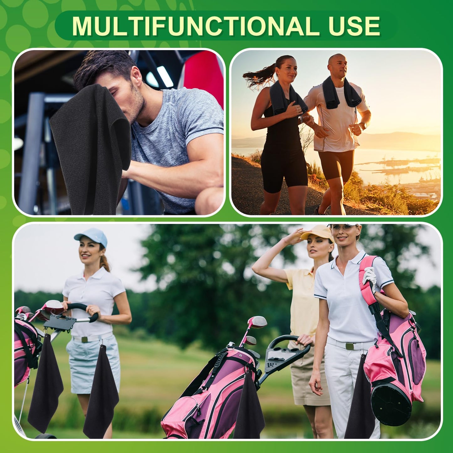 Batiyeer Golf Towels Bulk for Bags 16'' x 24'' Microfiber Waffle Pattern Golf Towels Trifold with Clip for Hiking,Tournament, Yoga