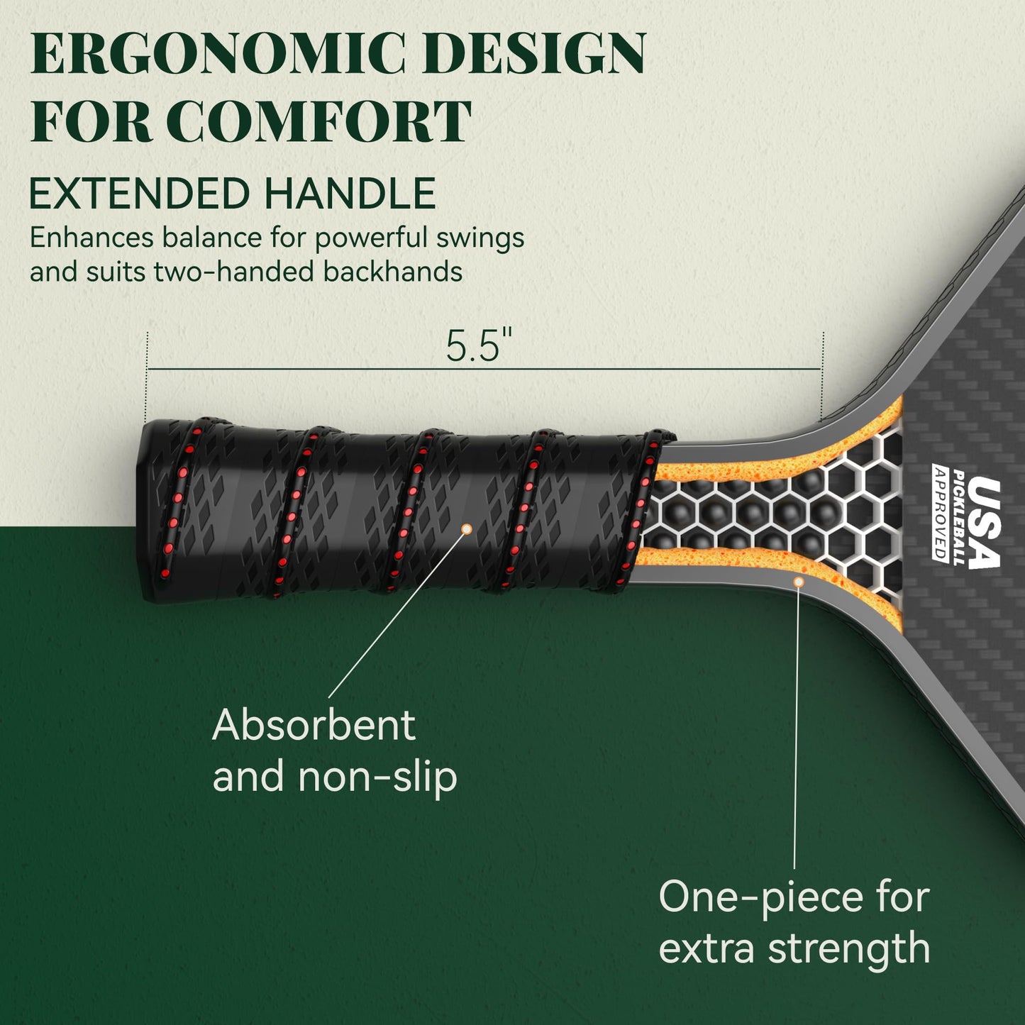 Pickleball Paddles, Carbon Fiber Pickleball Paddle with a 16mm Shark Power Polymer Core, The Pickleball Rackets Designed for Ultimate Spin & Consistency