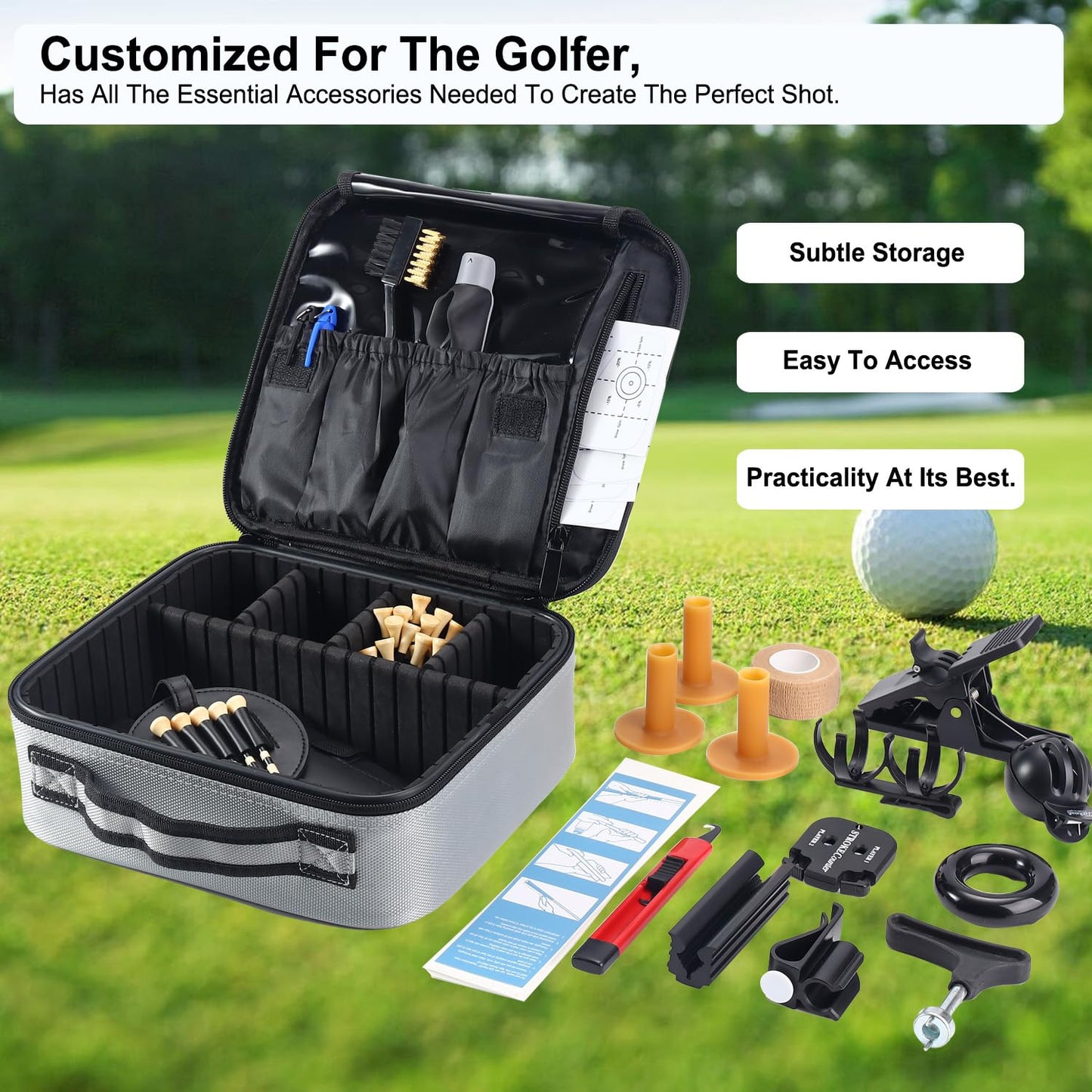 Golf Accessories Kit, Golf Gifts for Men & Women, Golf Essentials Tools, Golf Stuff Gear, Golf Tees, Golf Club Regripping Kit, Divot Repair Tool,Golf Club Brush