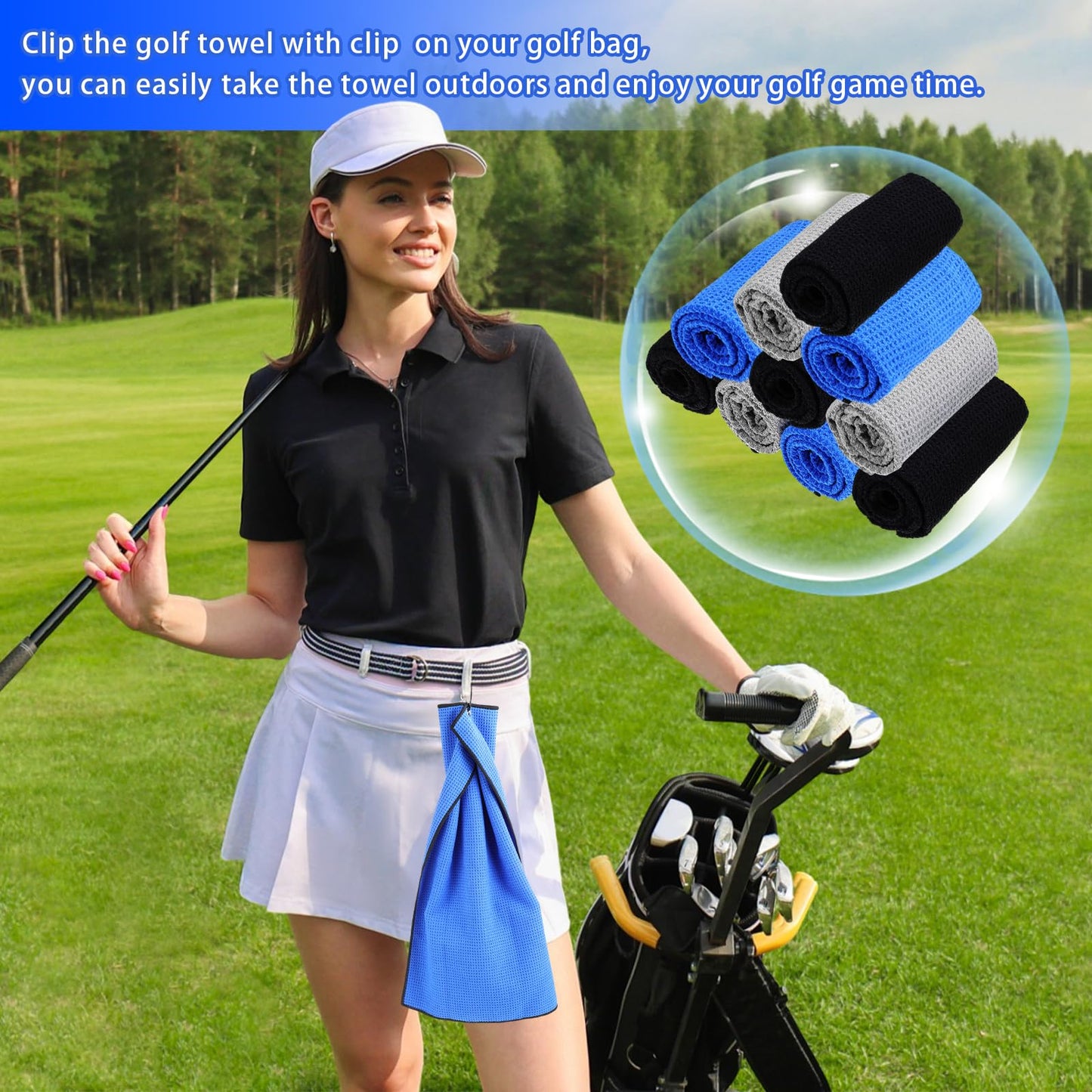 Batiyeer Golf Towels Bulk for Bags 16'' x 24'' Microfiber Waffle Pattern Golf Towels Trifold with Clip for Hiking,Tournament, Yoga