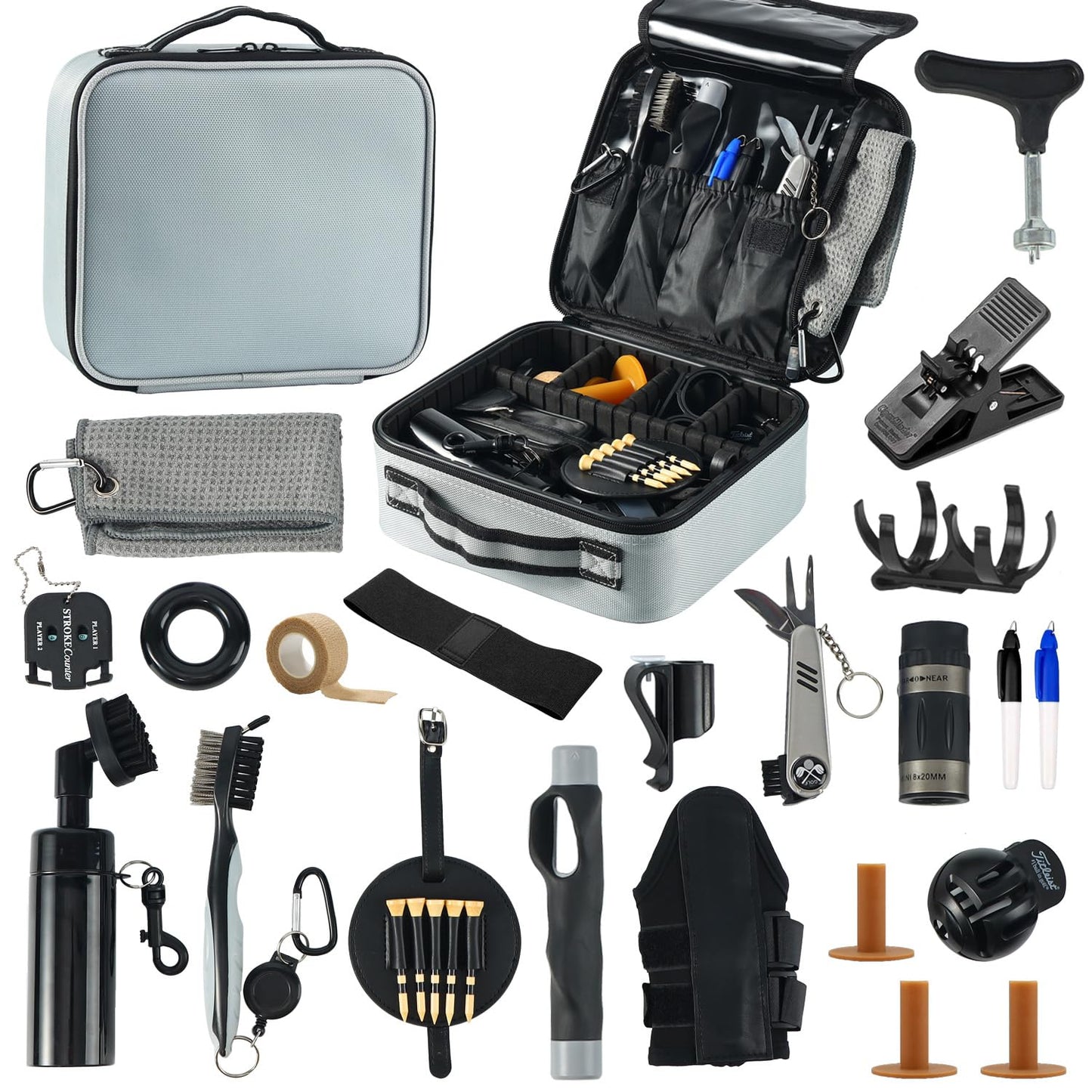 Golf Accessories Kit, Golf Gifts for Men & Women, Golf Essentials Tools, Golf Stuff Gear, Golf Tees, Golf Club Regripping Kit, Divot Repair Tool,Golf Club Brush