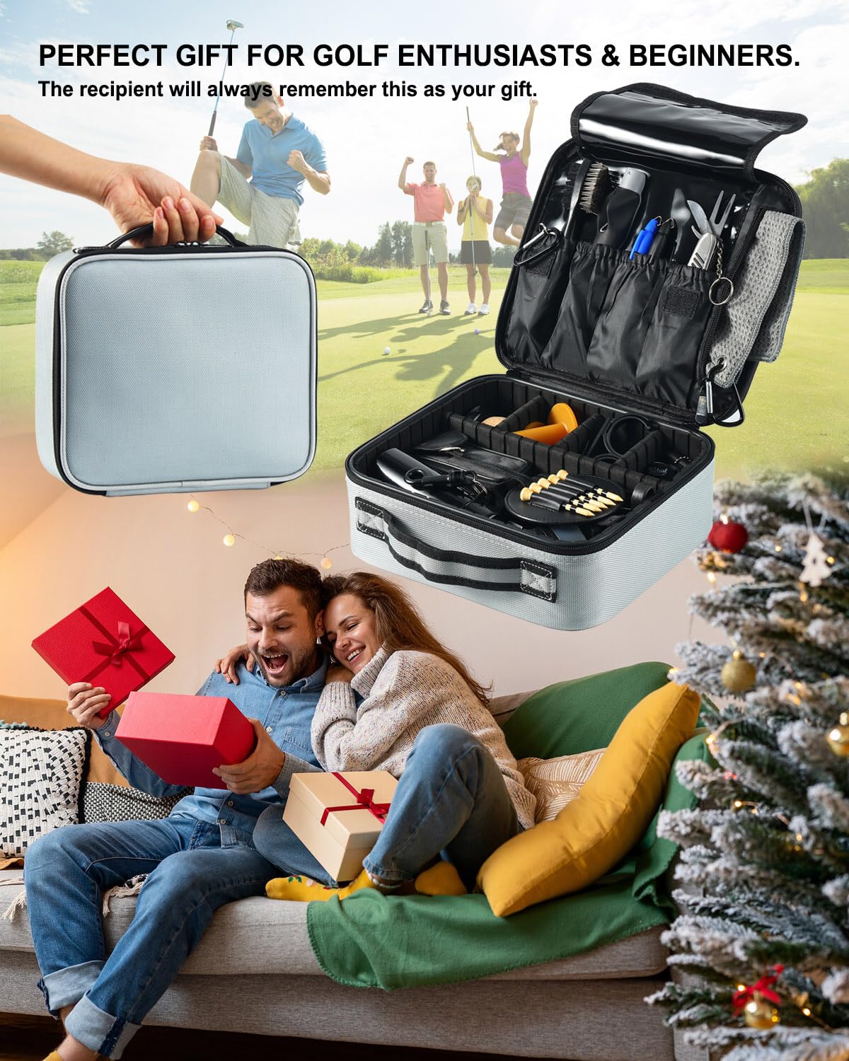 Golf Accessories Kit, Golf Gifts for Men & Women, Golf Essentials Tools, Golf Stuff Gear, Golf Tees, Golf Club Regripping Kit, Divot Repair Tool,Golf Club Brush