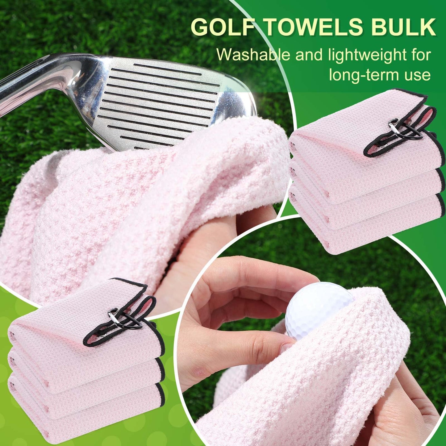 Batiyeer Golf Towels Bulk for Bags 16'' x 24'' Microfiber Waffle Pattern Golf Towels Trifold with Clip for Hiking,Tournament, Yoga