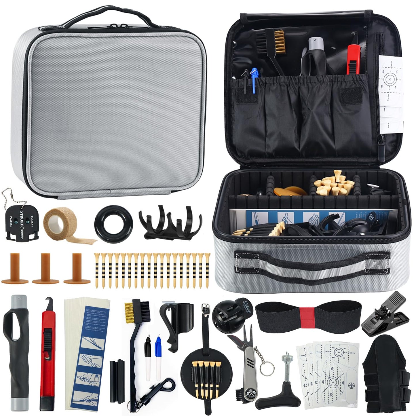 Golf Accessories Kit, Golf Gifts for Men & Women, Golf Essentials Tools, Golf Stuff Gear, Golf Tees, Golf Club Regripping Kit, Divot Repair Tool,Golf Club Brush