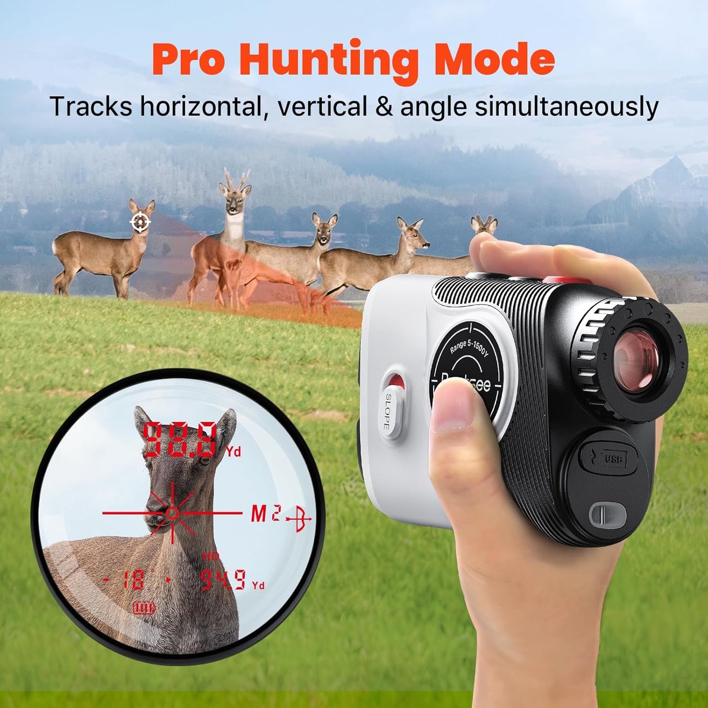 Golf Laser Rangefinder with Slope, 1500Y Range Finder, 0.3s Flagpole Locking Vibration, 7X Magnification, Magnet Stripe, 85% Transmission Lens for Golfing/Hunting, Golf Accessories for Men