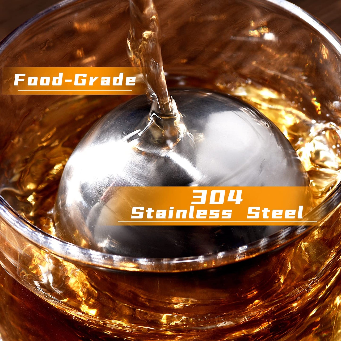 PONPUR Golf Gifts for Men Golfer, 4X Whiskey Golf Balls with 1 Tongs, Birthday, Anniversary, for Dad Him Husband, Reusable Stainless Steel Golf Ice Balls Whiskey Gift for Golf Lover