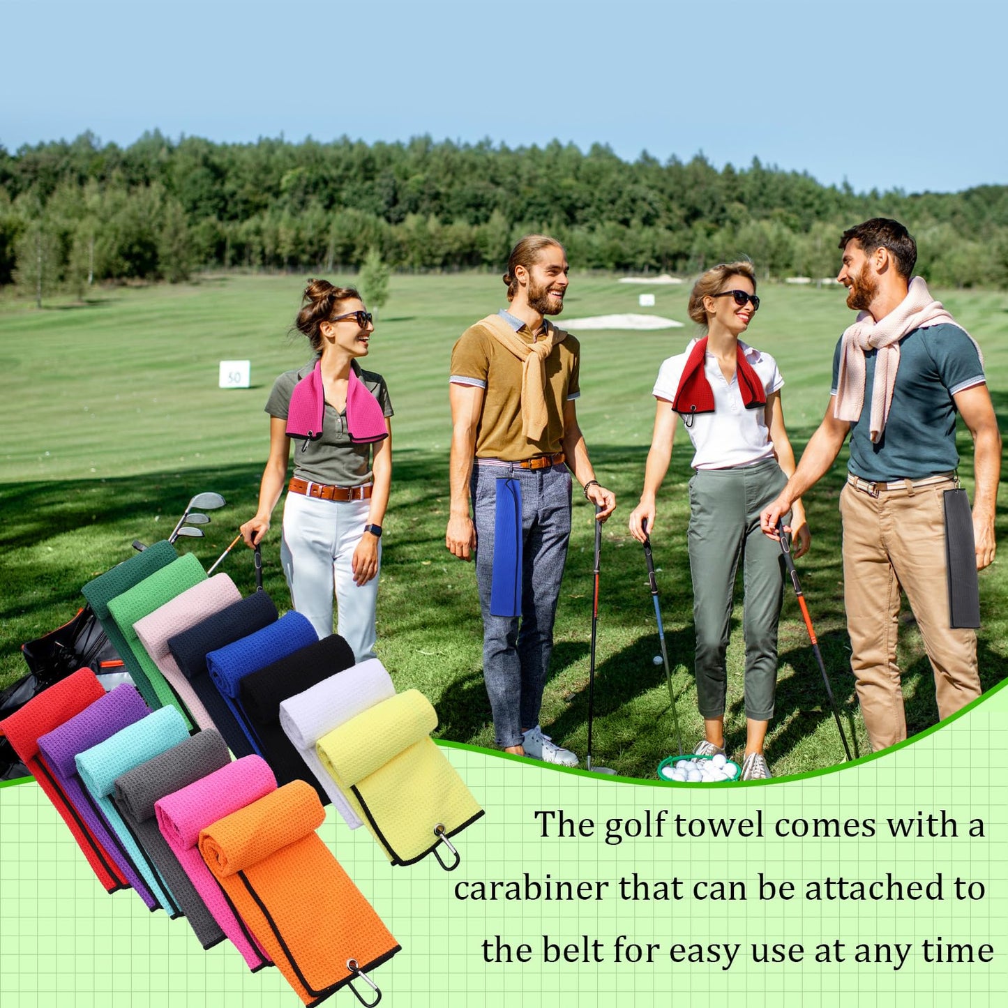 Batiyeer Golf Towels Bulk for Bags 16'' x 24'' Microfiber Waffle Pattern Golf Towels Trifold with Clip for Hiking,Tournament, Yoga