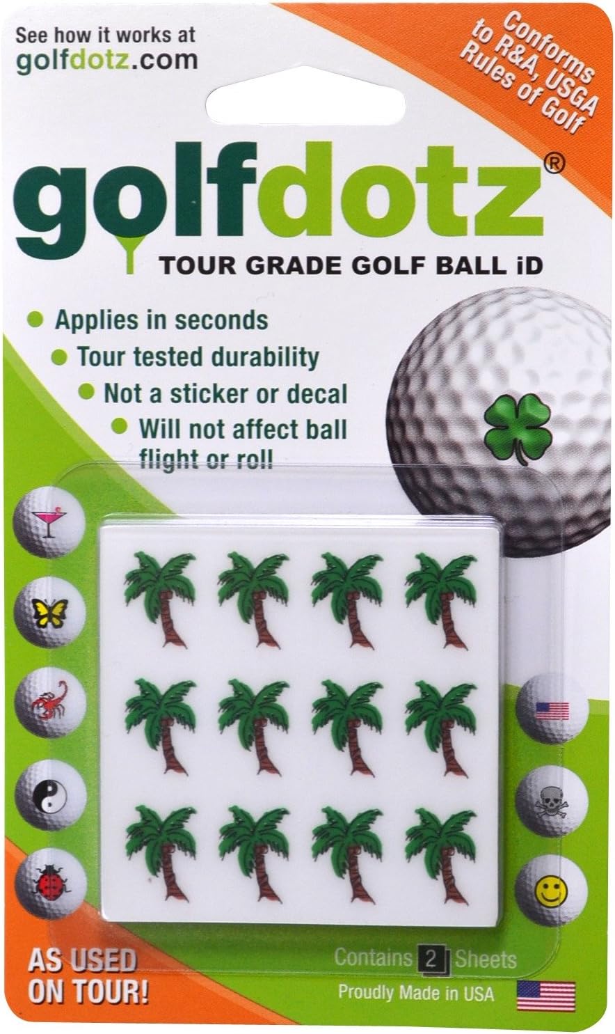 Golfdotz - USGA Rule Conforming Golf Ball Markers, Golf Ball Stickers for Marking Balls, No More Smearing from Stamps, Gifts for Golfers, Dads, and Retirees, (Tropical Collection; 18-32 Count)