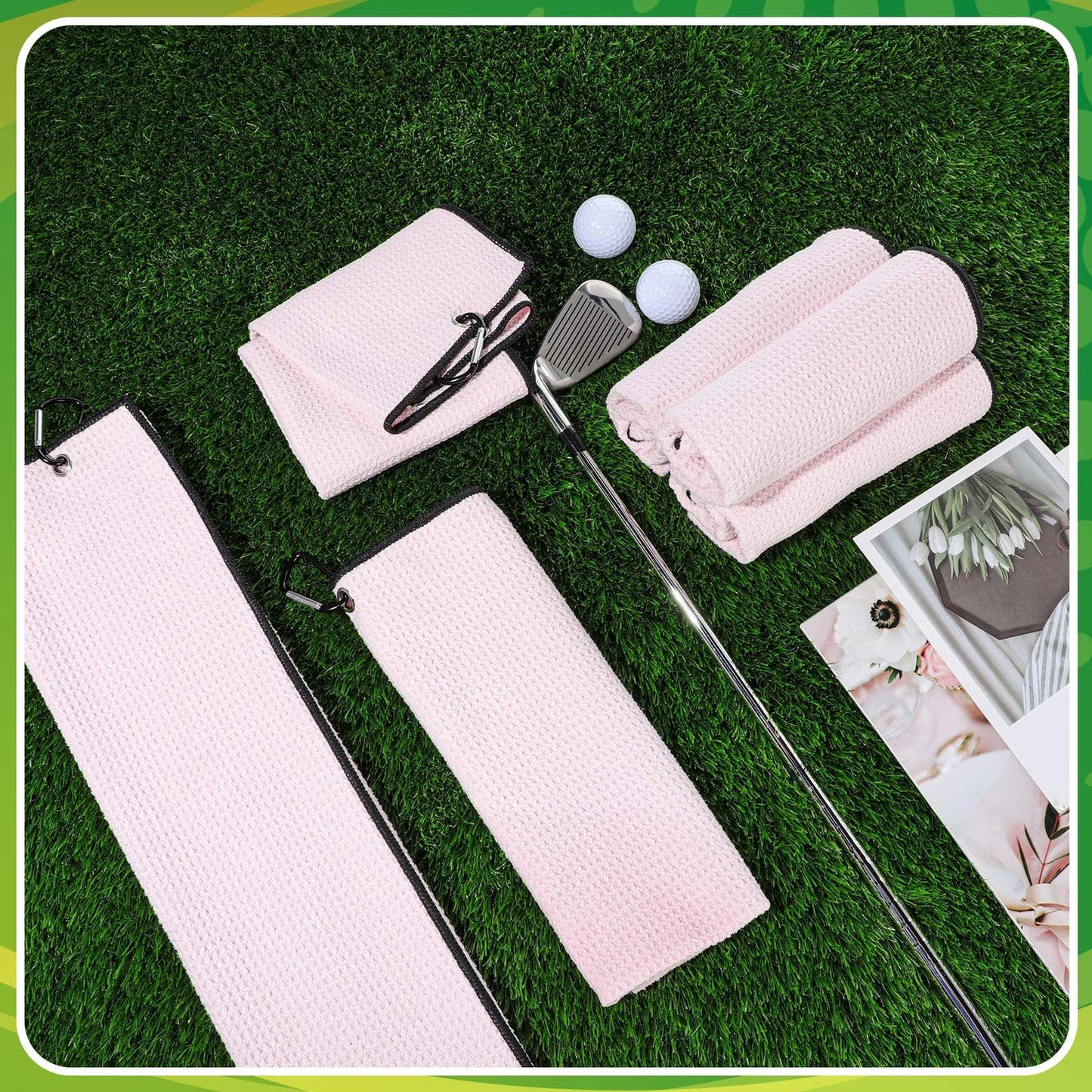 Batiyeer Golf Towels Bulk for Bags 16'' x 24'' Microfiber Waffle Pattern Golf Towels Trifold with Clip for Hiking,Tournament, Yoga
