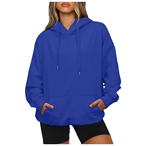 Women's Casual Hoodies Long Sleeve Lightweight Solid Pullover Tops Loose Fall Winter Sweatshirt with Pocket